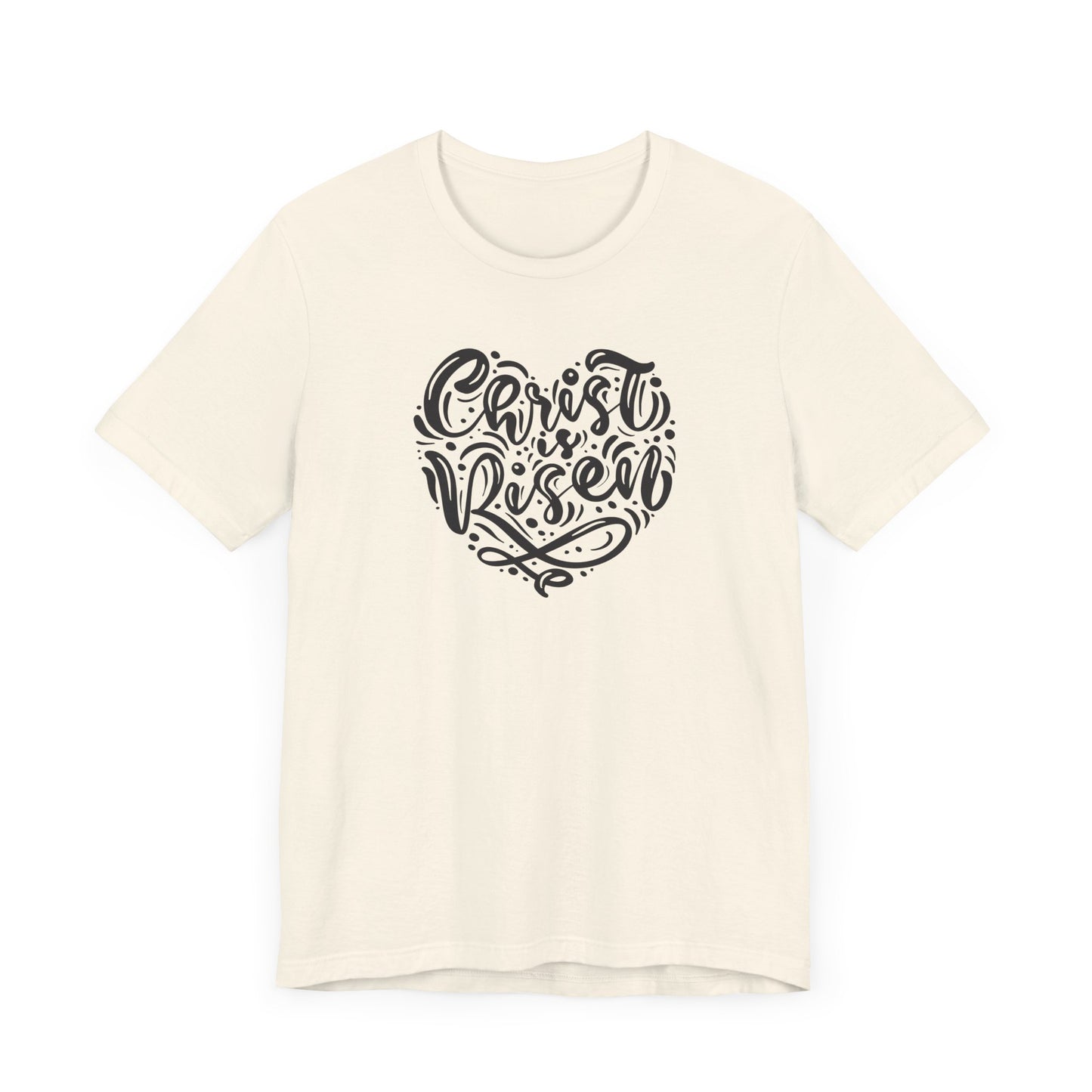 Unisex Jersey Short Sleeve Tee Easter 'Christ is Risen' Heart Shaped Black Print