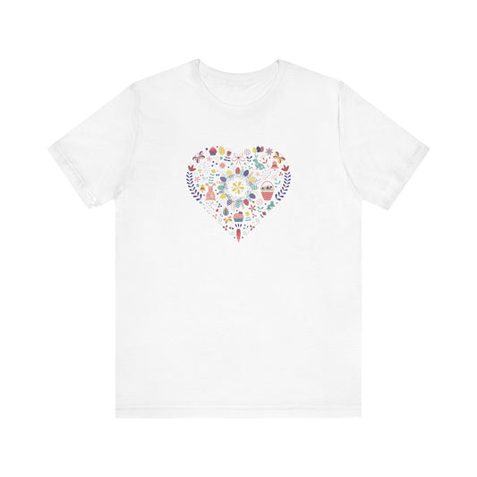 Unisex Jersey Short Sleeve Tee "Hoppy Heart" Colorful Easter Rabbit & Egg Collage