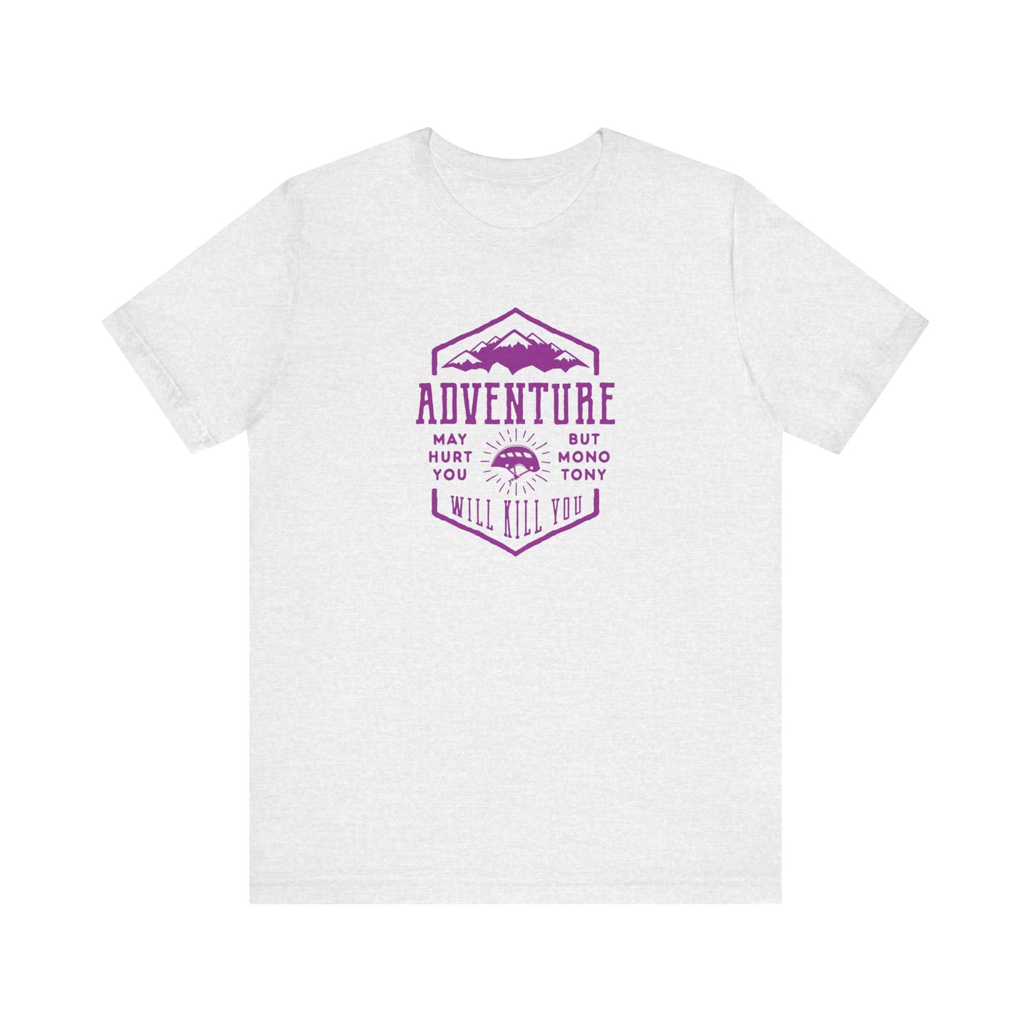 Unisex Jersey Short Sleeve Tee "Adventure" Purple Print