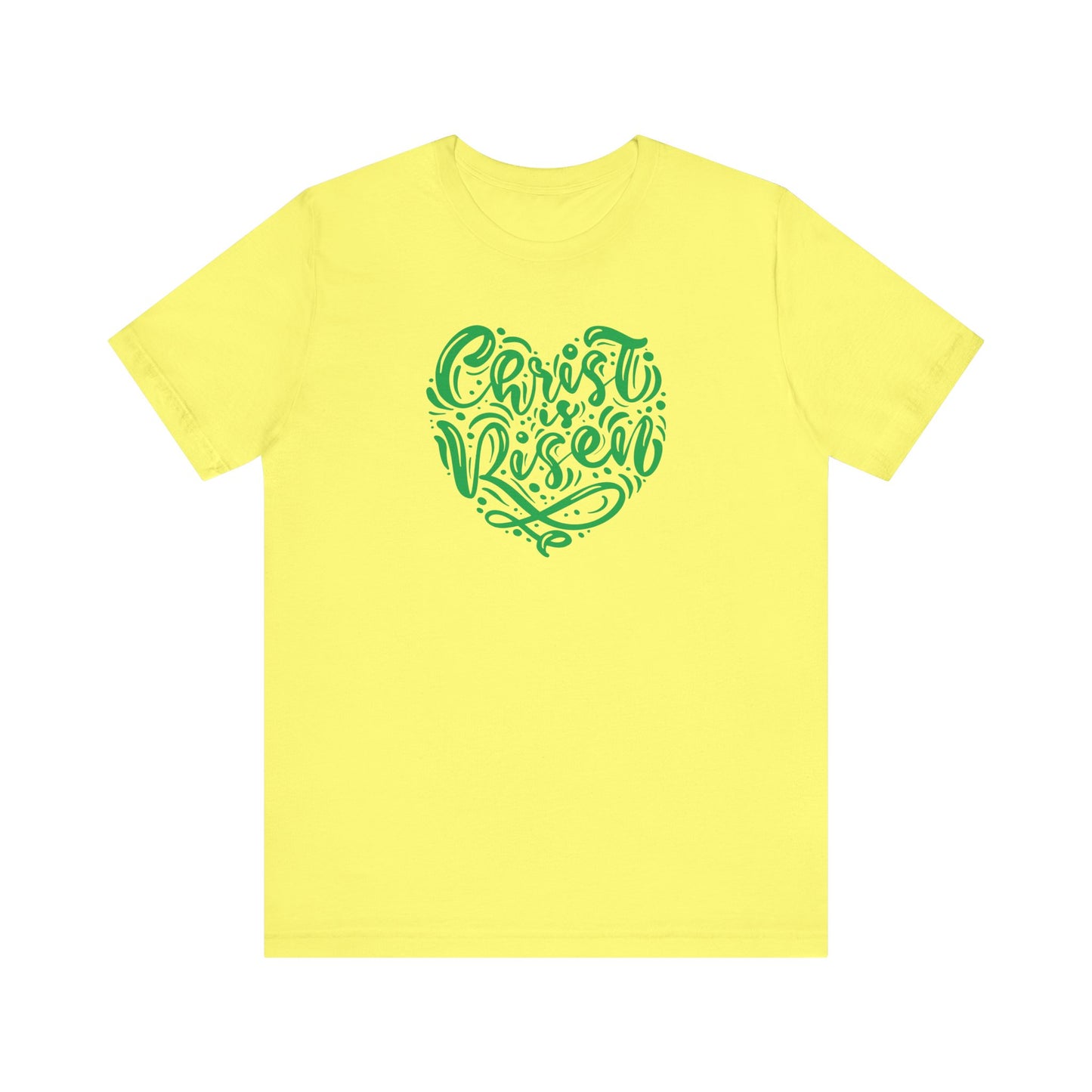 Unisex Jersey Short Sleeve Tee Easter 'Christ is Risen' Heart Shaped Green Print