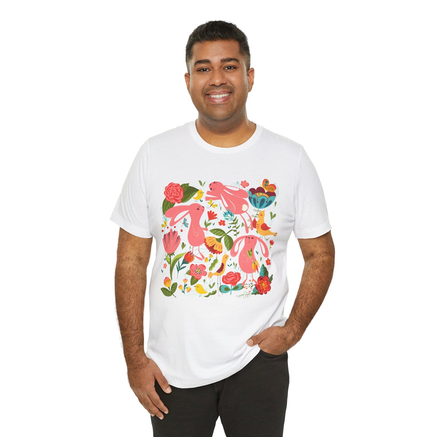 Bunny Bonanza Colorful Boho Easter Rabbit Trio Unisex Jersey Short Sleeve Tee