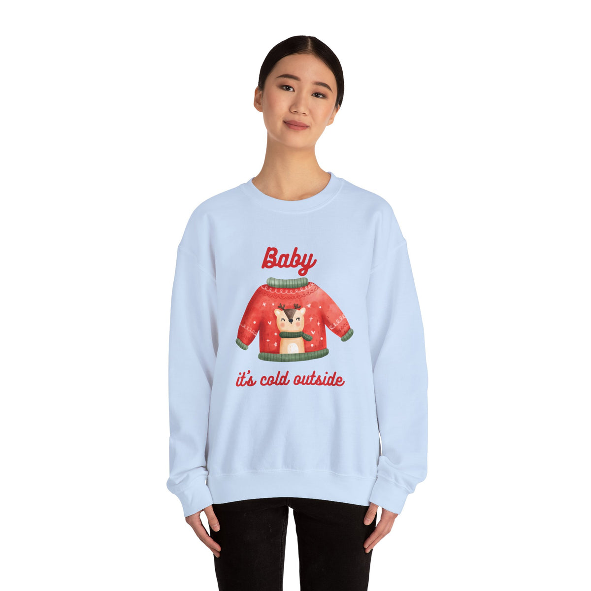 Unisex Heavy Blend Crewneck Sweatshirt Baby It's Cold Outside Reindeer 🎄❄️❤️