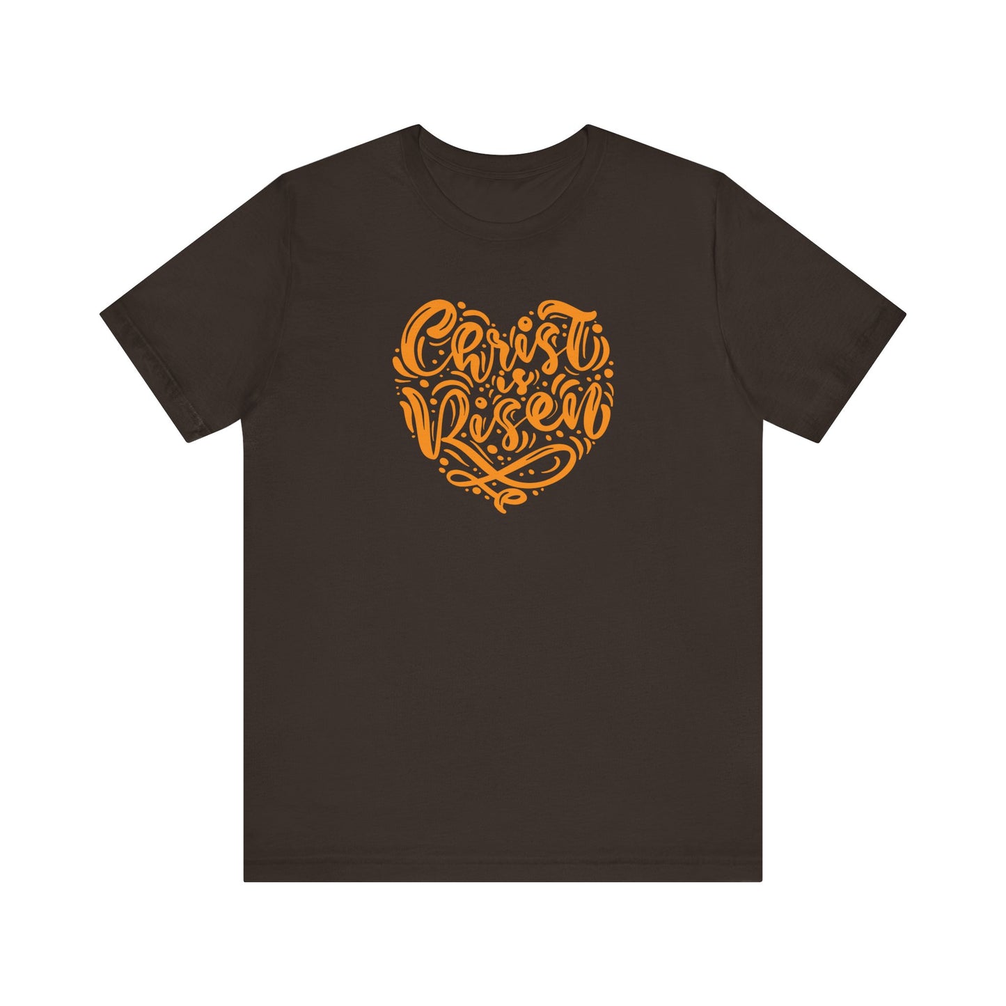 Unisex Jersey Short Sleeve Tee Easter 'Christ is Risen' Heart Shaped Orange Print