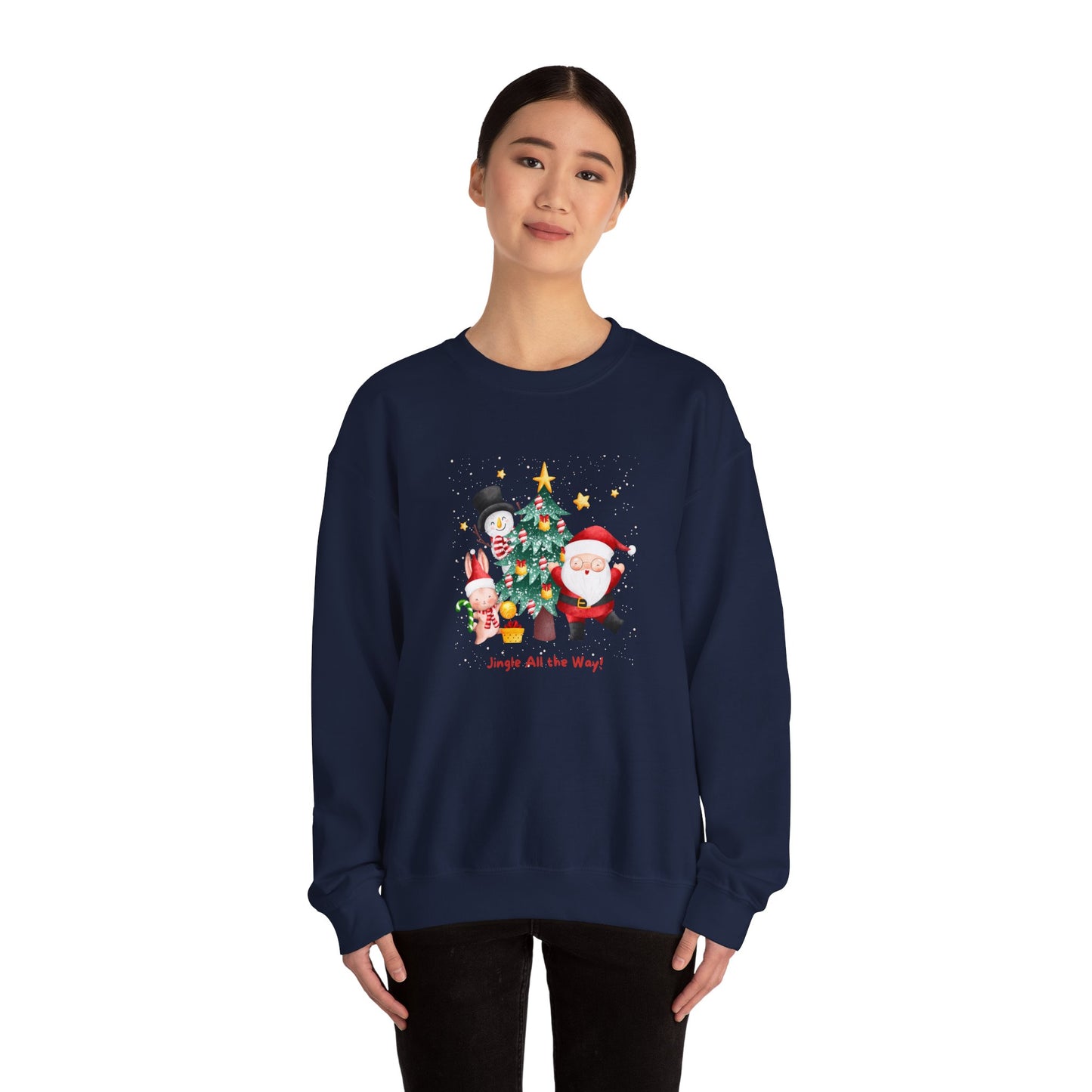 Unisex Heavy Blend Crewneck Sweatshirt Jingle All The Way with Santa and the crew 🎄⛄️✨