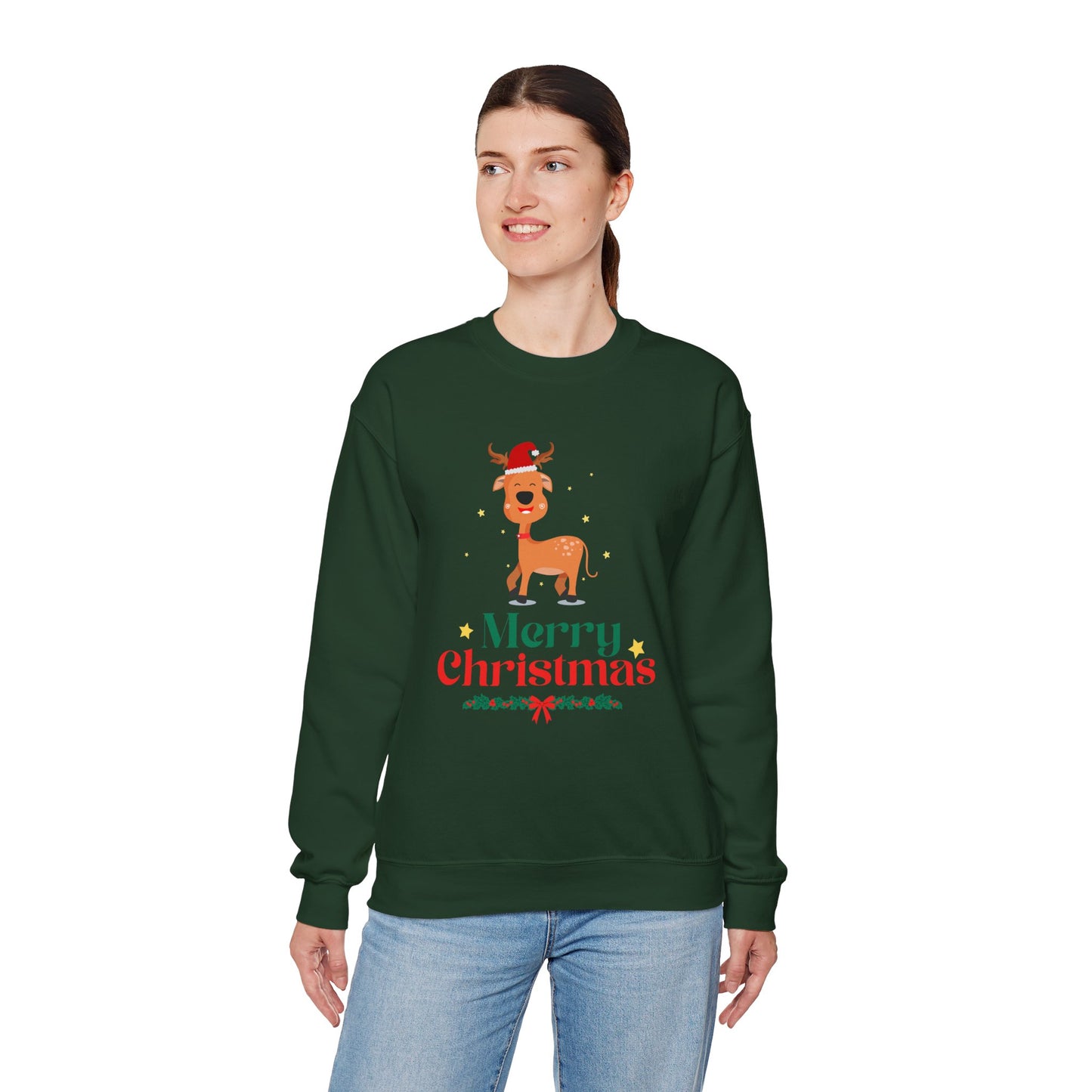Merry Christmas Reindeer 🎄🦌✨ Unisex Heavy Blend Crewneck Sweatshirt