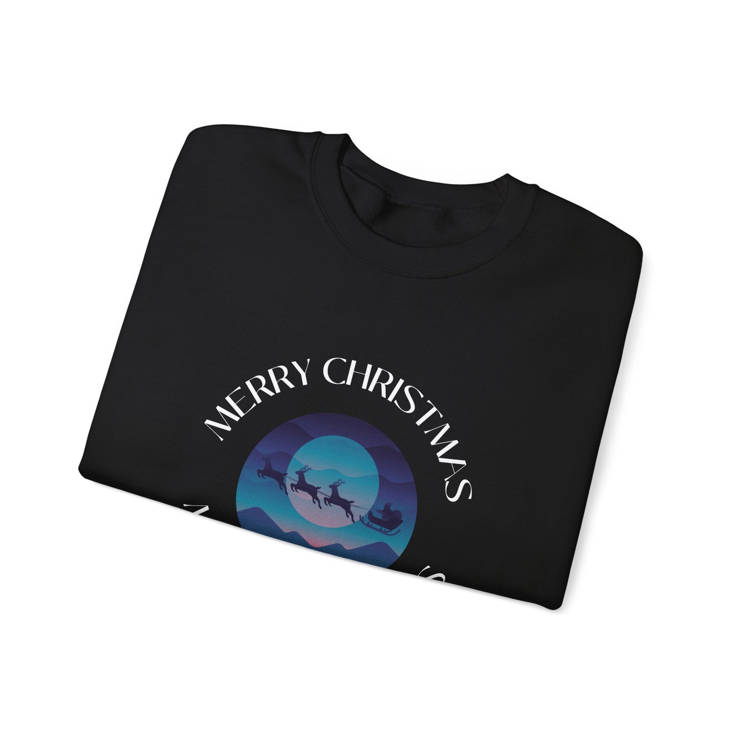 Unisex Heavy Blend Crewneck Sweatshirt Merry Christmas with Santa's Sleigh 🎅🌌