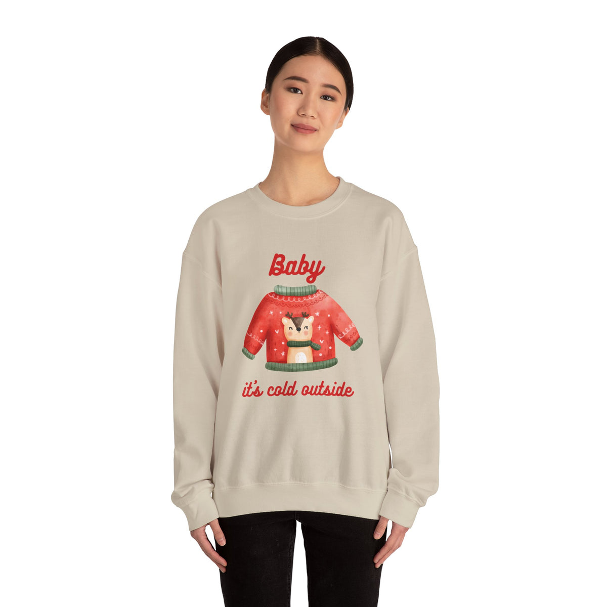 Unisex Heavy Blend Crewneck Sweatshirt Baby It's Cold Outside Reindeer 🎄❄️❤️