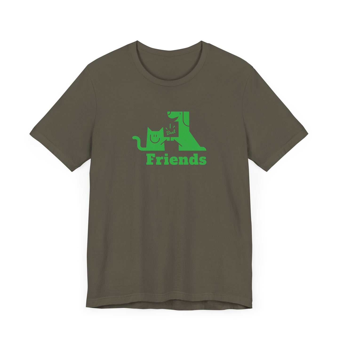 Cat & Dog Hi-5 Each Other Best Friends Green Print Unisex Jersey Short Sleeve Tee