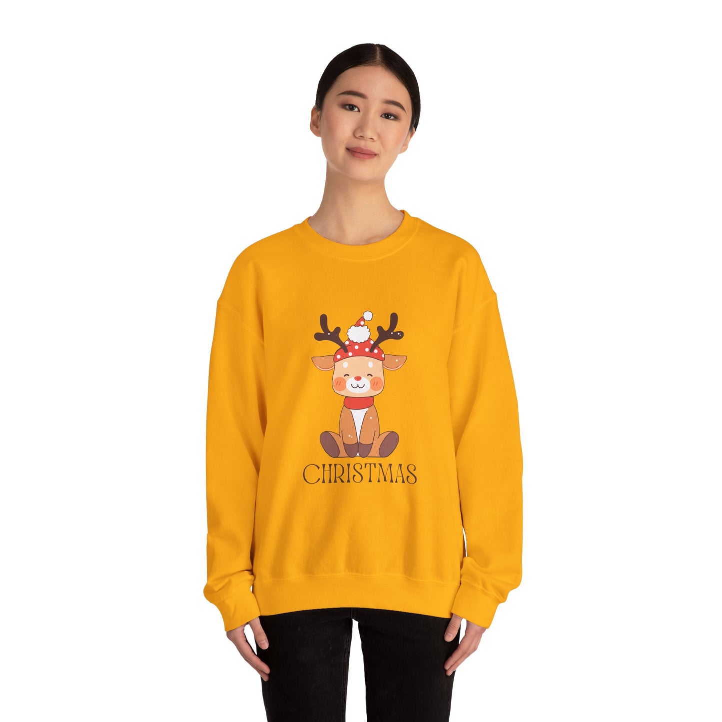 Unisex Heavy Blend Crewneck Sweatshirt Sitting Deer with Christmas 🎄🦌✨