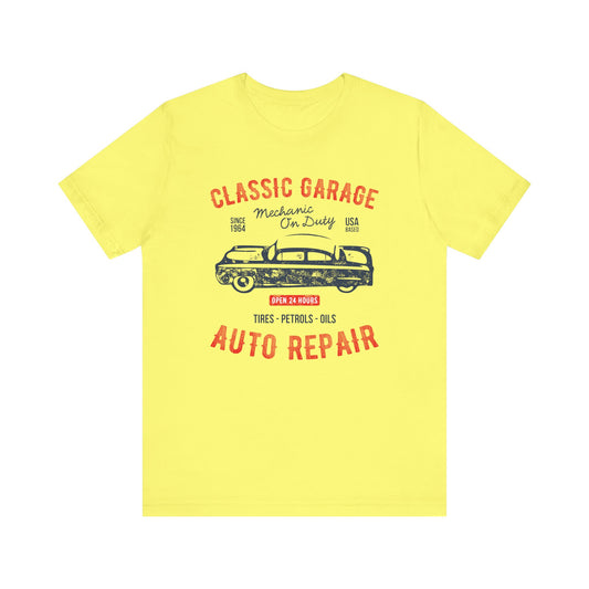 Unisex Jersey Short Sleeve Tee Classic Garage Auto Repair Red Print