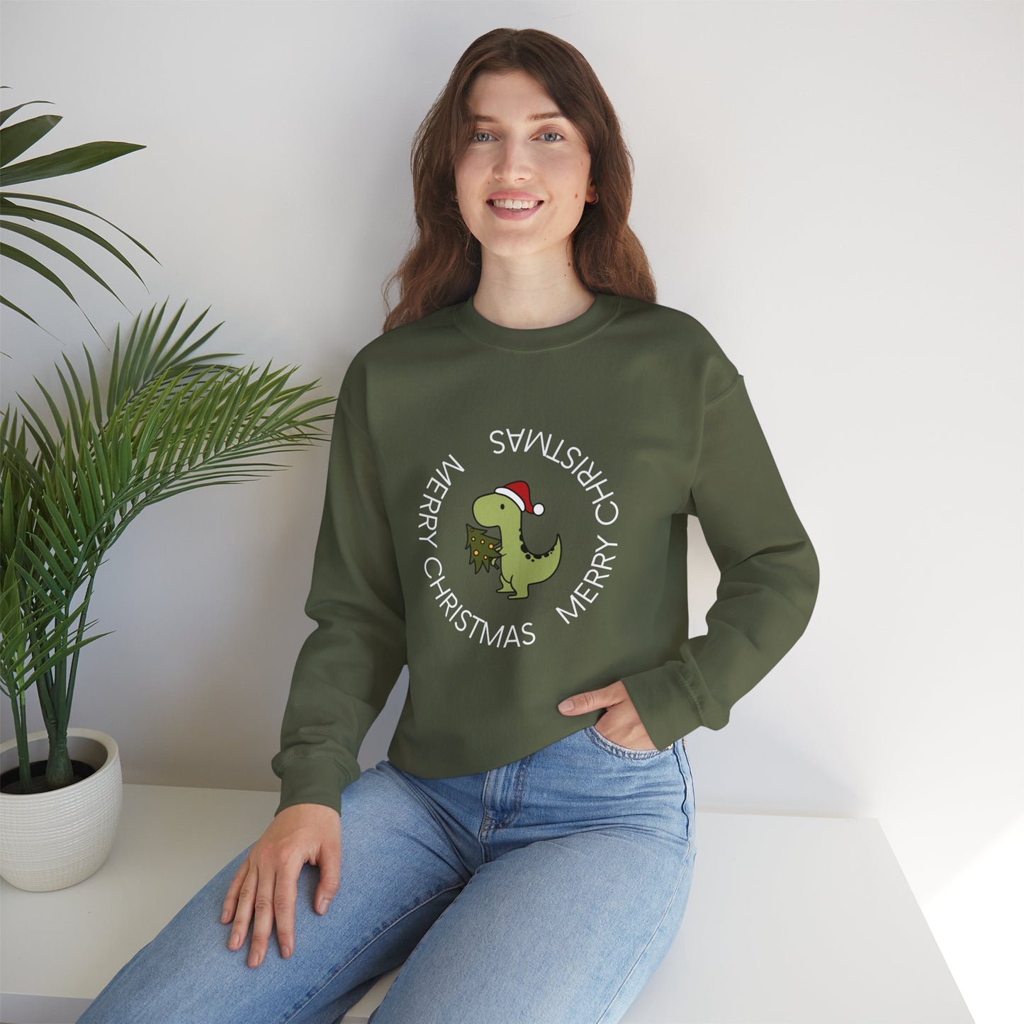 Dino-Merry Christmas 🎄🦖🎅 Unisex Heavy Blend Crewneck Sweatshirt