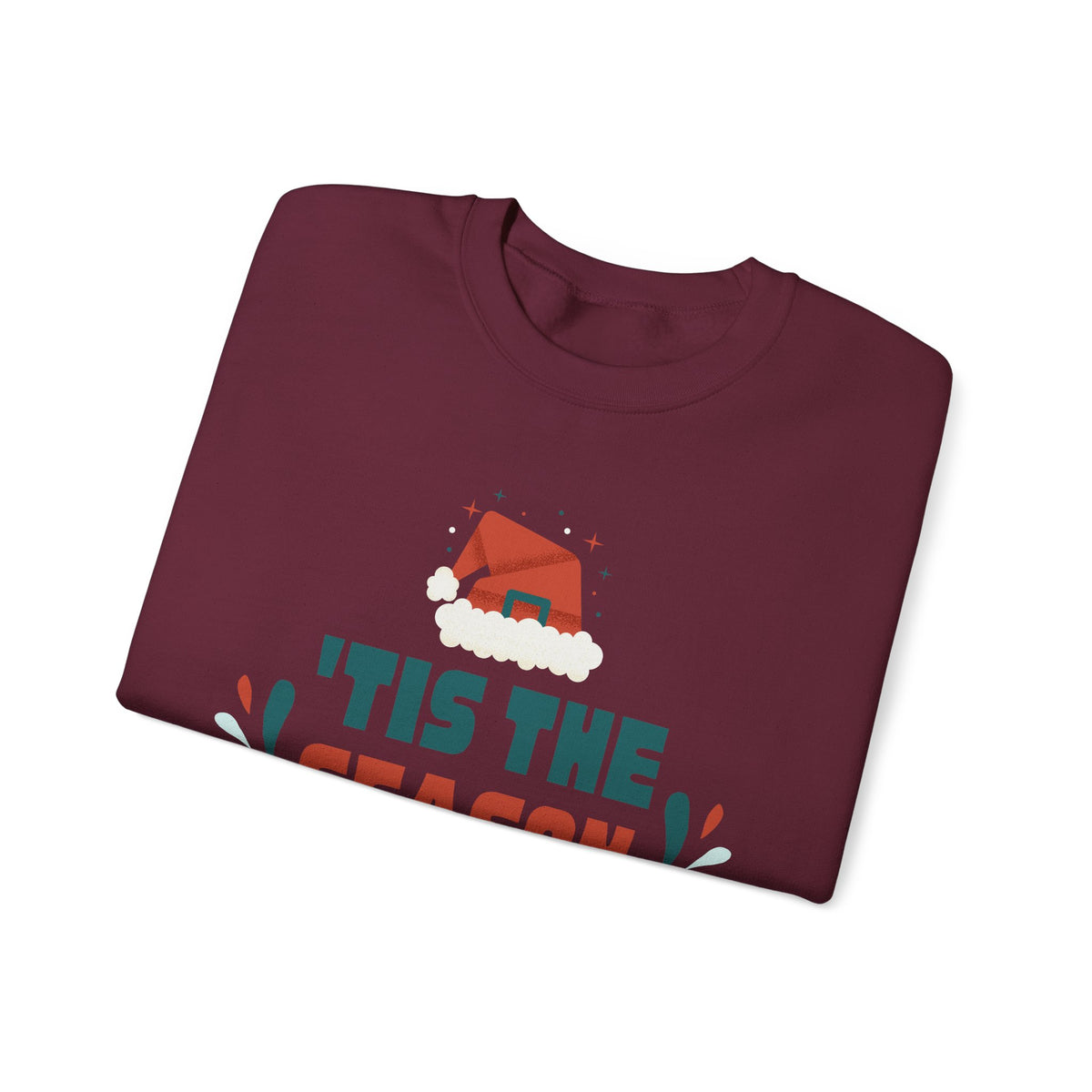 Unisex Heavy Blend Crewneck Sweatshirt 'Tis The Season To Be Jolly with Santa Hat & Lights 🎄✨