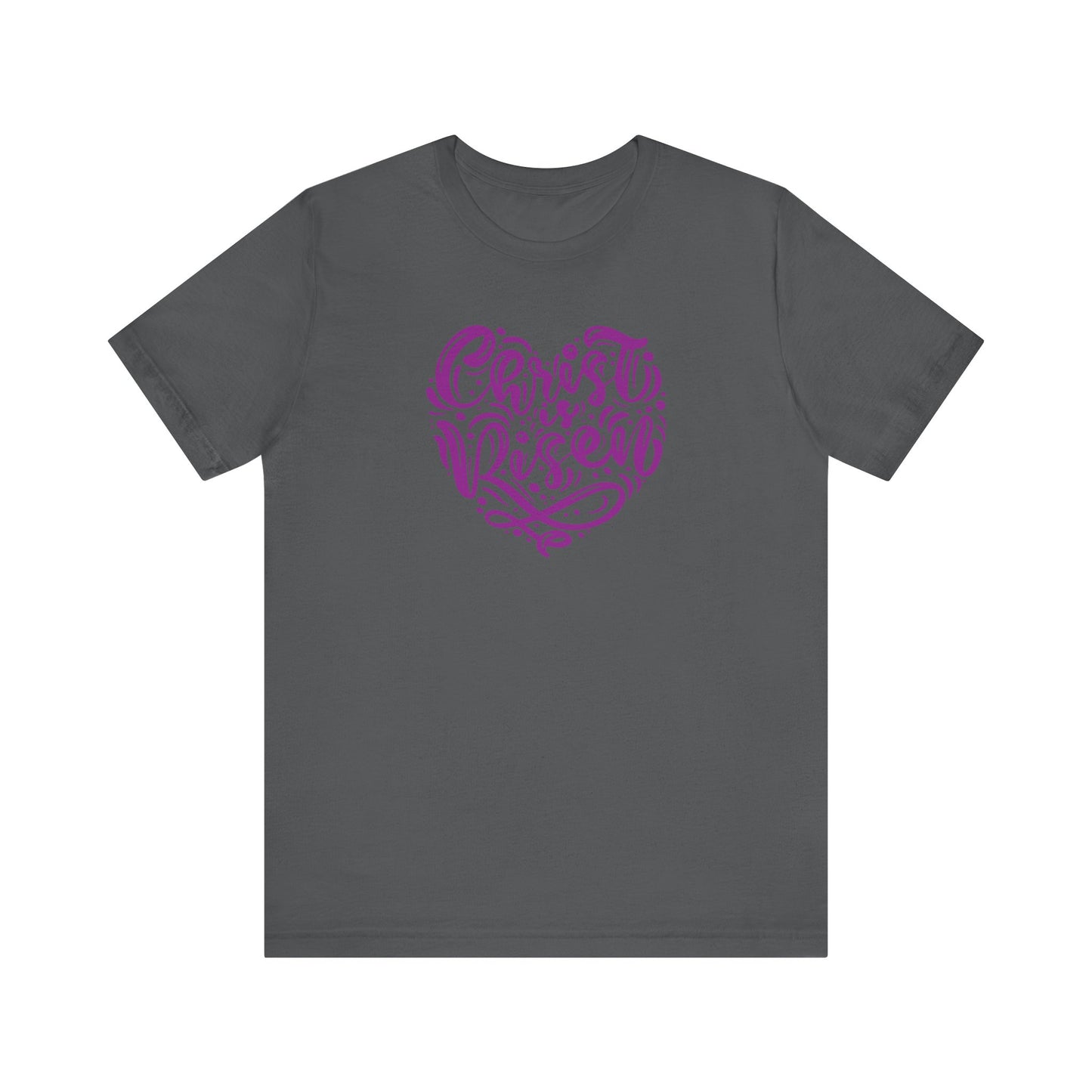 Christ is Risen Heart Shaped Purple Print Unisex Jersey Short Sleeve Tee