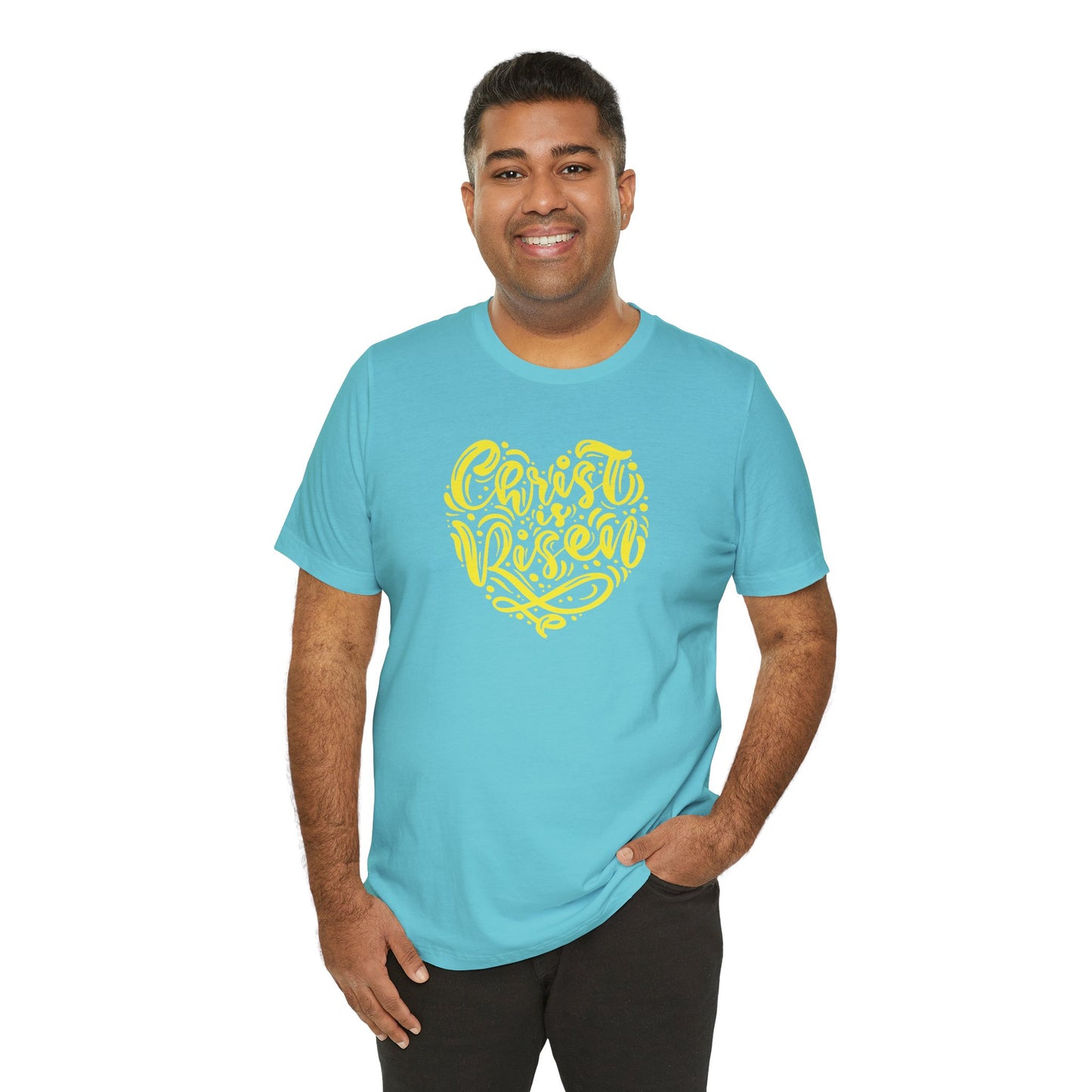 Christ is Risen Heart Shaped Yellow Print Unisex Jersey Short Sleeve Tee