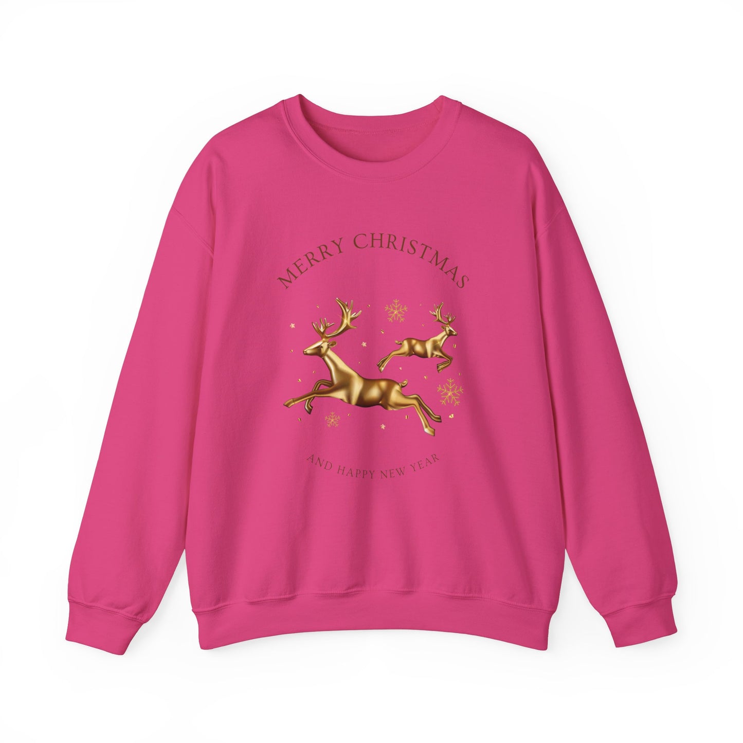 Unisex Heavy Blend Crewneck Sweatshirt Leaping Gold Reindeer 🎄✨ Merry Christmas & Happy New Year