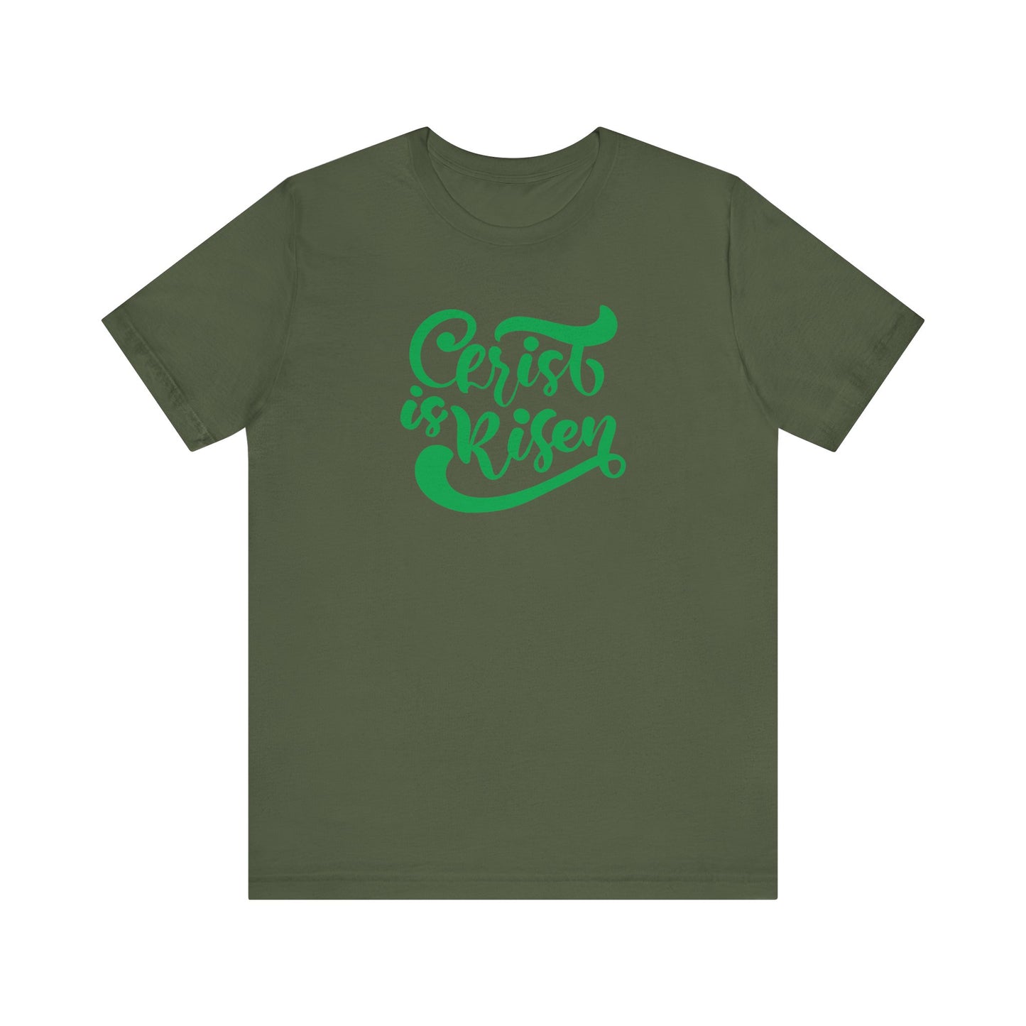 Unisex Jersey Short Sleeve Tee Easter 'Christ is Risen' Green Print