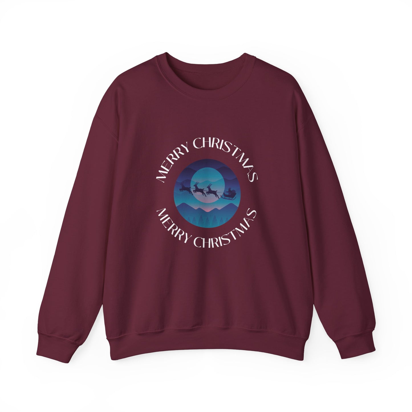 Unisex Heavy Blend Crewneck Sweatshirt Merry Christmas with Santa's Sleigh 🎅🌌