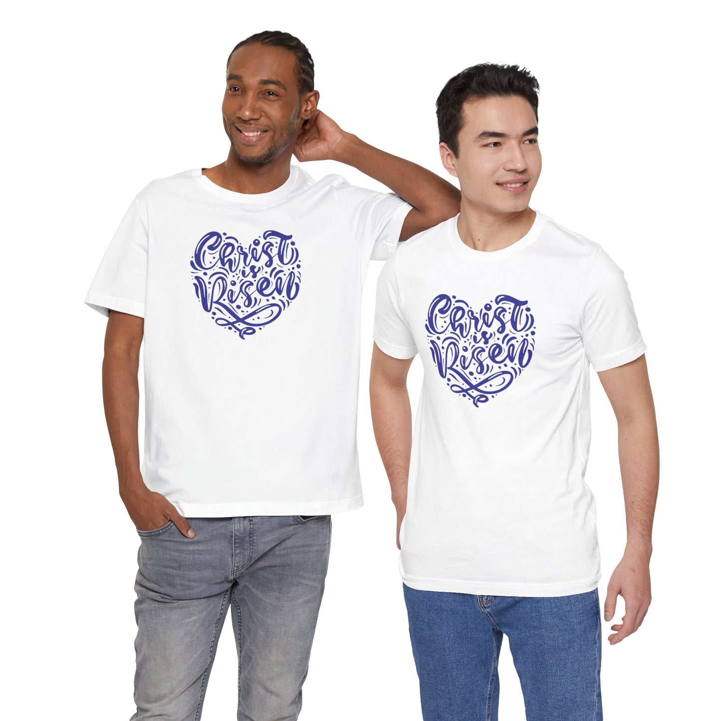 Christ is Risen Heart Shaped Navy Print Unisex Jersey Short Sleeve Tee