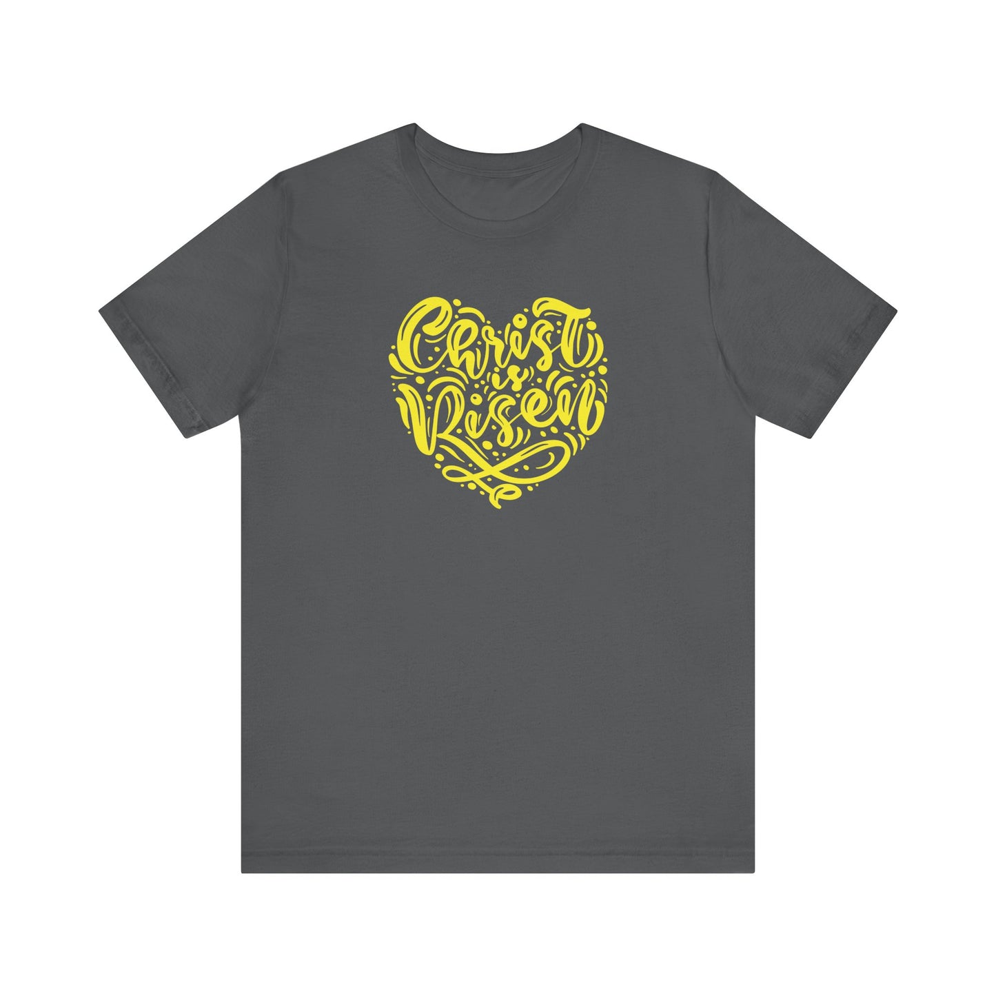 Unisex Jersey Short Sleeve Tee Easter 'Christ is Risen' Heart Shaped Yellow Print