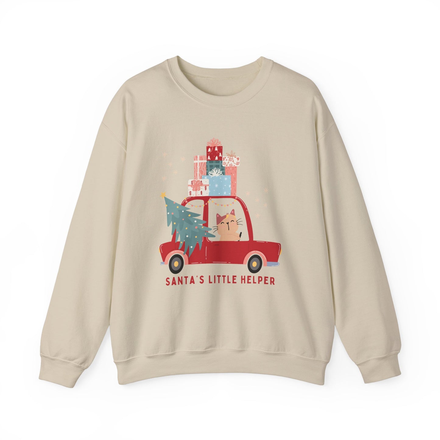 Unisex Heavy Blend Crewneck Sweatshirt Santa's Little Helper Cat Driving 🎄🚗🐱