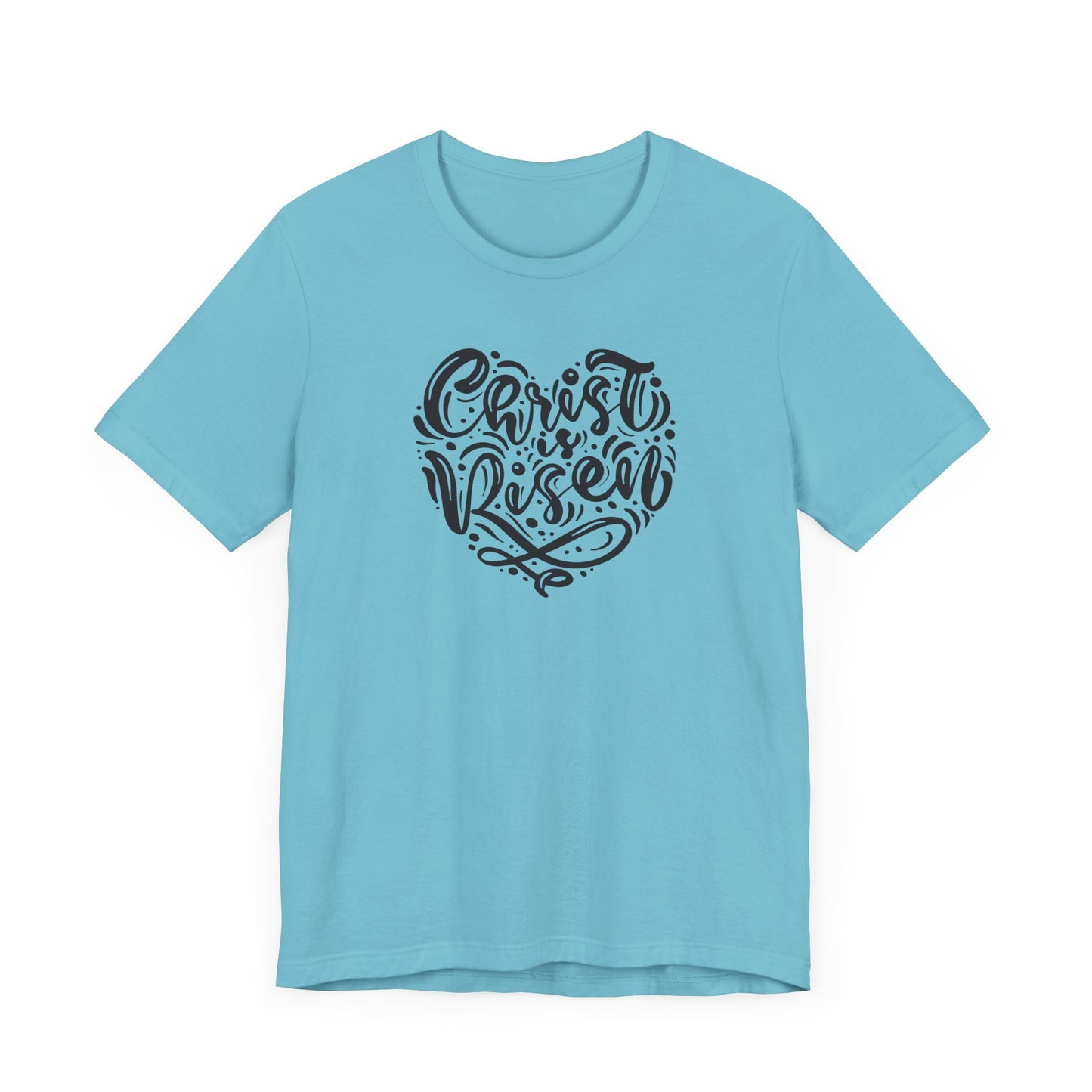 Unisex Jersey Short Sleeve Tee Easter 'Christ is Risen' Heart Shaped Black Print