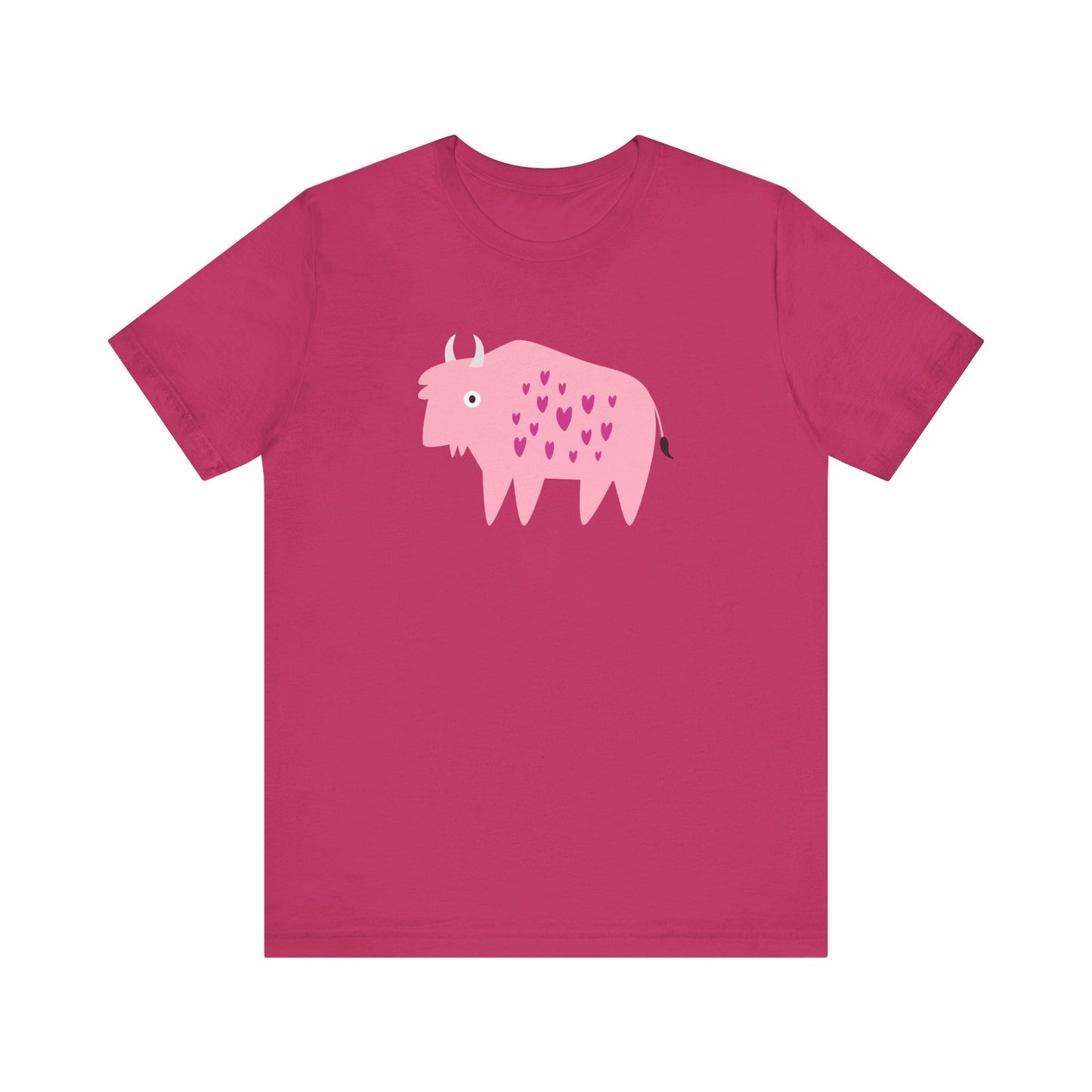 Unisex Jersey Short Sleeve Tee Adorably Quirky Pink Bison With Hearts