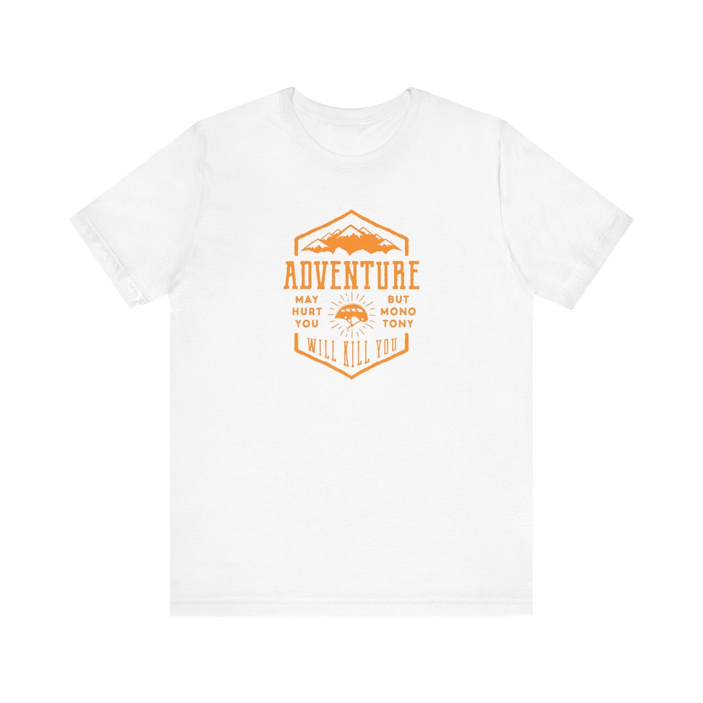 Unisex Jersey Short Sleeve Tee "Adventure" Orange Print