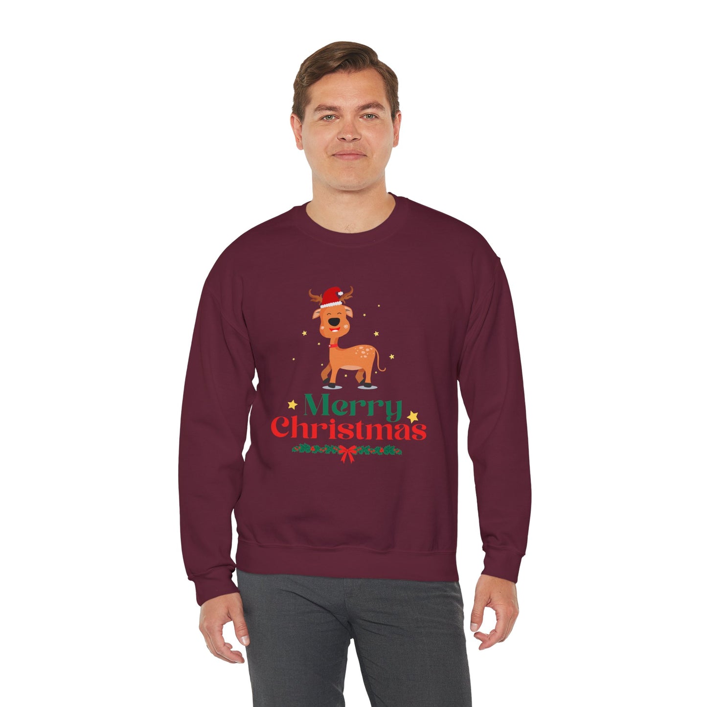 Merry Christmas Reindeer 🎄🦌✨ Unisex Heavy Blend Crewneck Sweatshirt