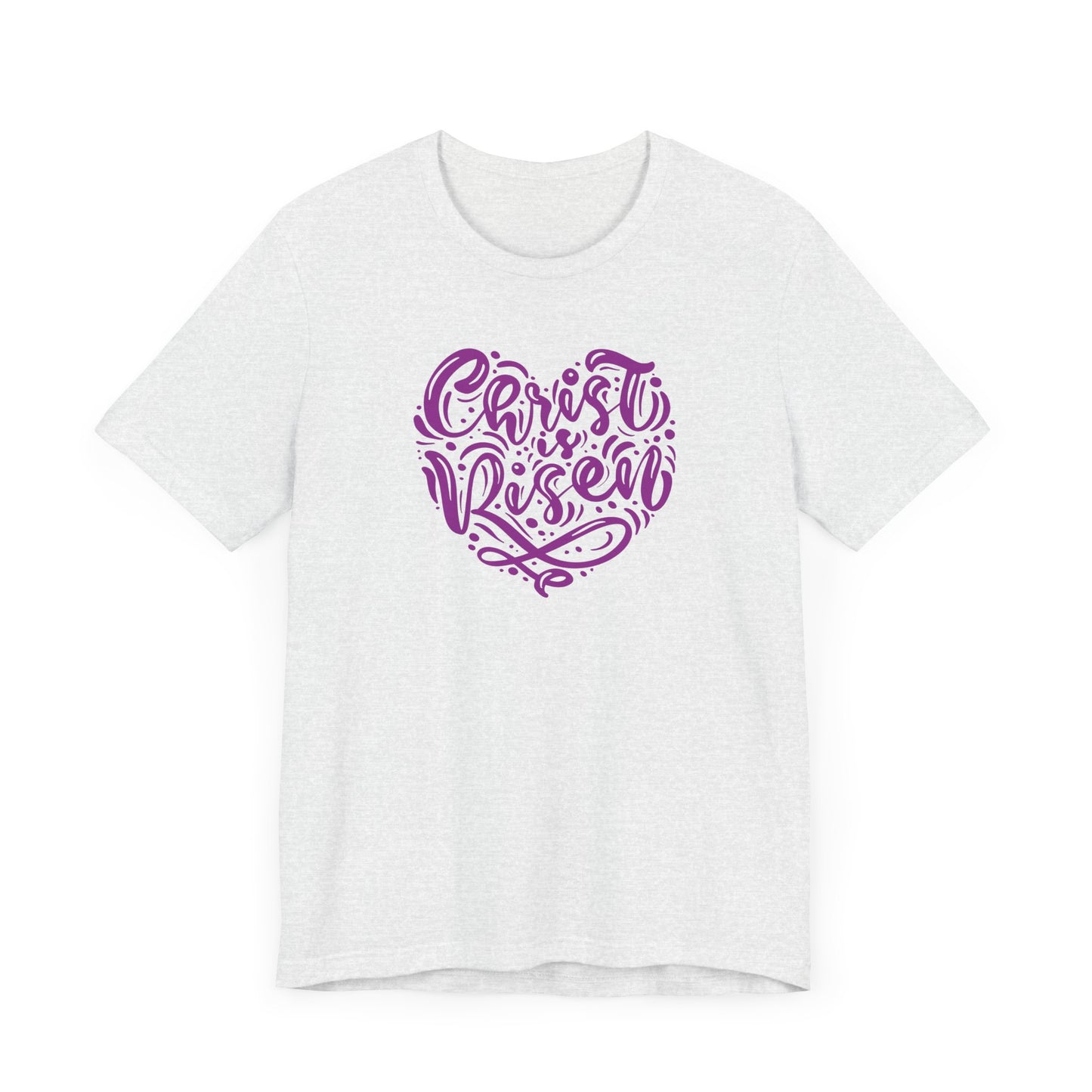 Christ is Risen Heart Shaped Purple Print Unisex Jersey Short Sleeve Tee