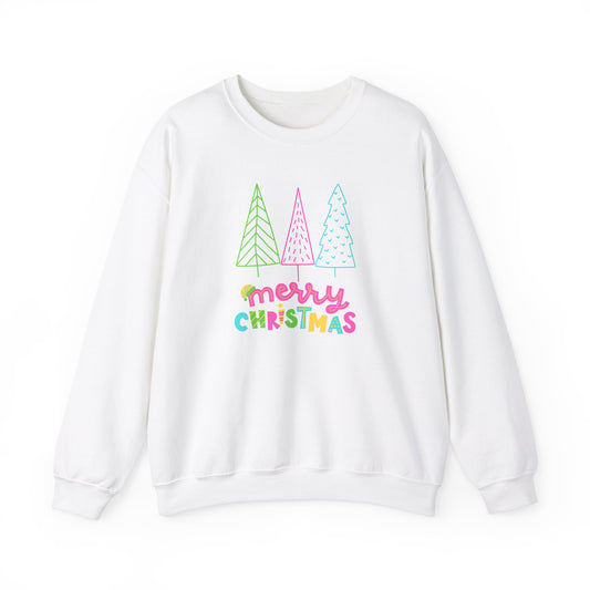 Unisex Heavy Blend Crewneck Sweatshirt Neon Christmas Trees 🎄✨🌈