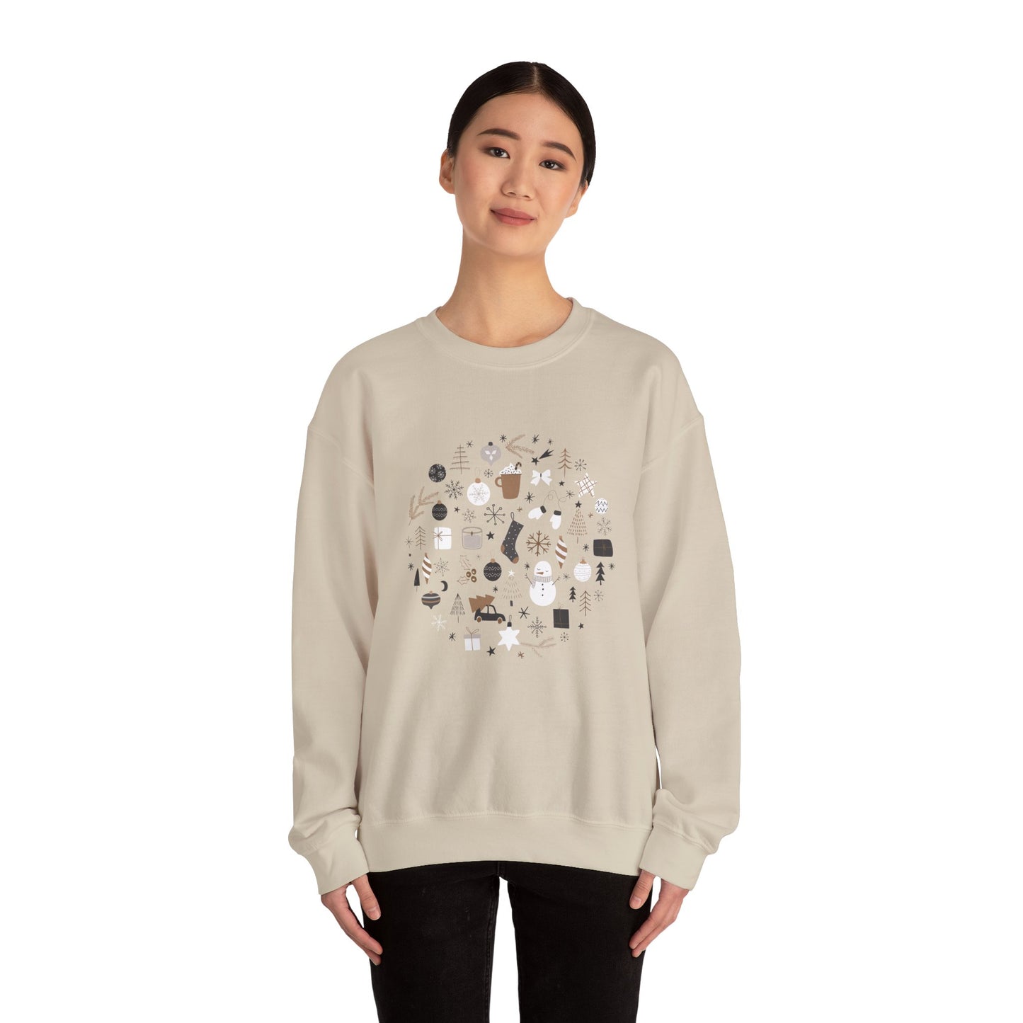 Unisex Heavy Blend Crewneck Sweatshirt Festive Holiday Round Collage 🎄☃️❄️