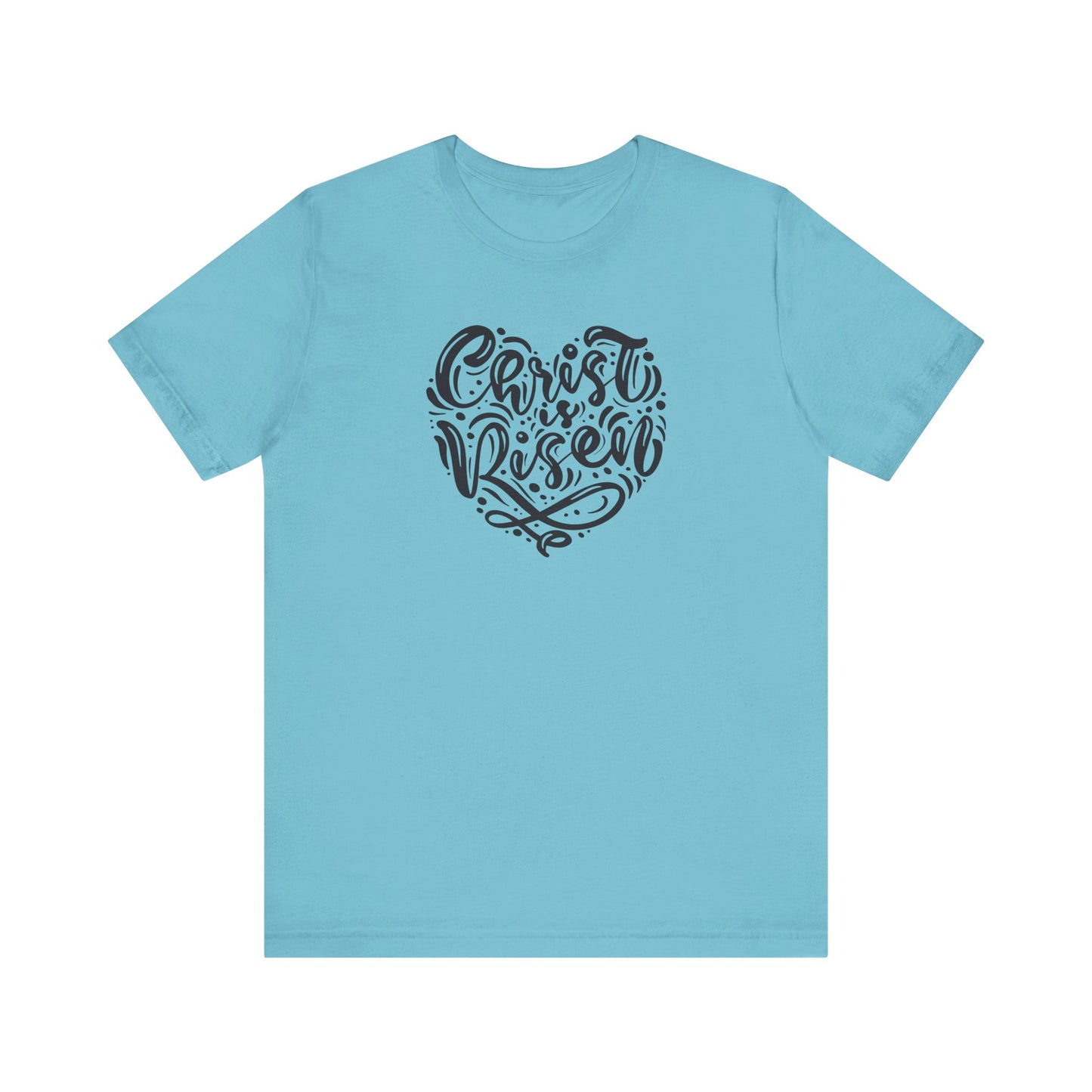 Unisex Jersey Short Sleeve Tee Easter 'Christ is Risen' Heart Shaped Black Print