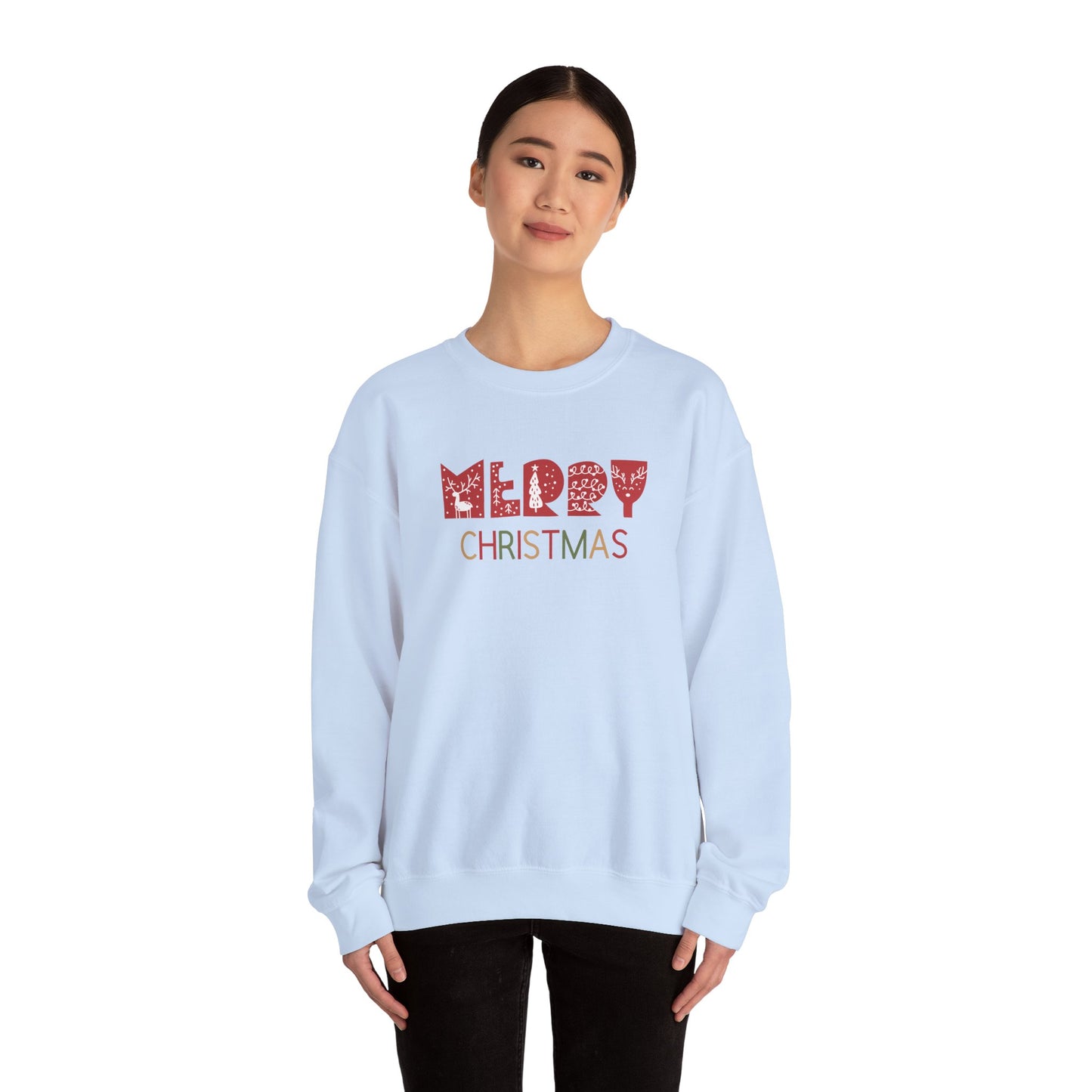 Unisex Heavy Blend Crewneck Sweatshirt Merry Christmas with Colorful Elements 🎄✨