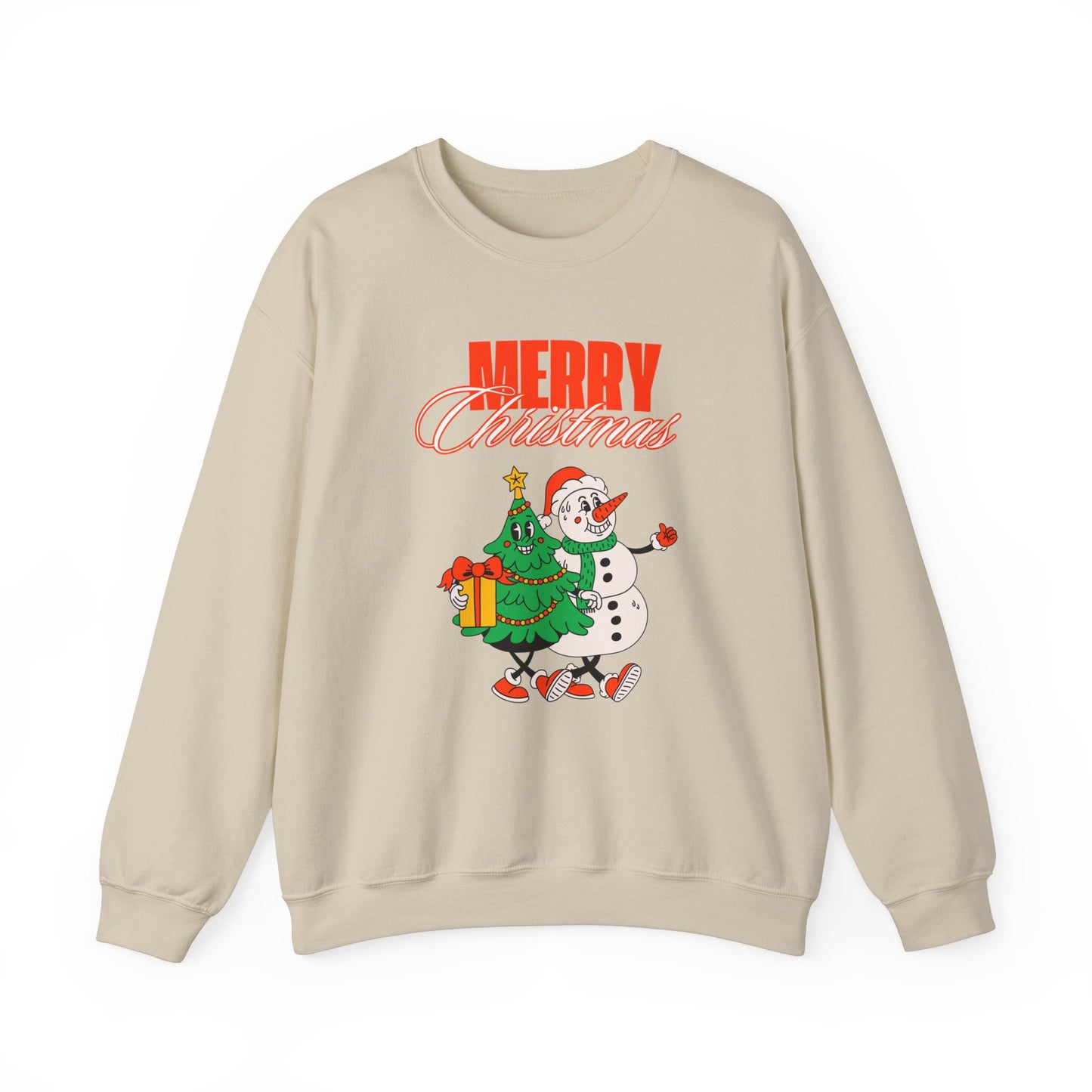 Unisex Heavy Blend Crewneck Sweatshirt Merry Christmas with Snowman & Tree 🎄☃️✨