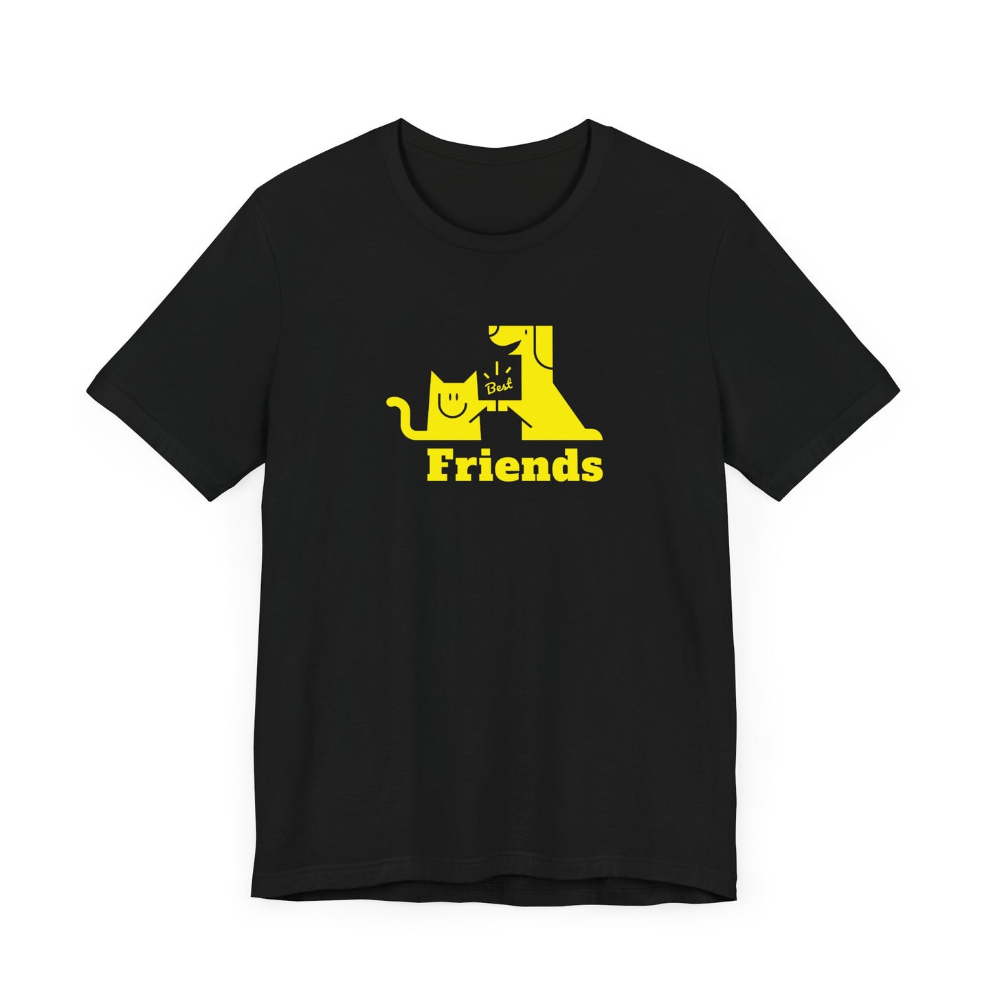 Unisex Jersey Short Sleeve Tee Cat & Dog Hi-5 Each Other Best Friends Yellow Print