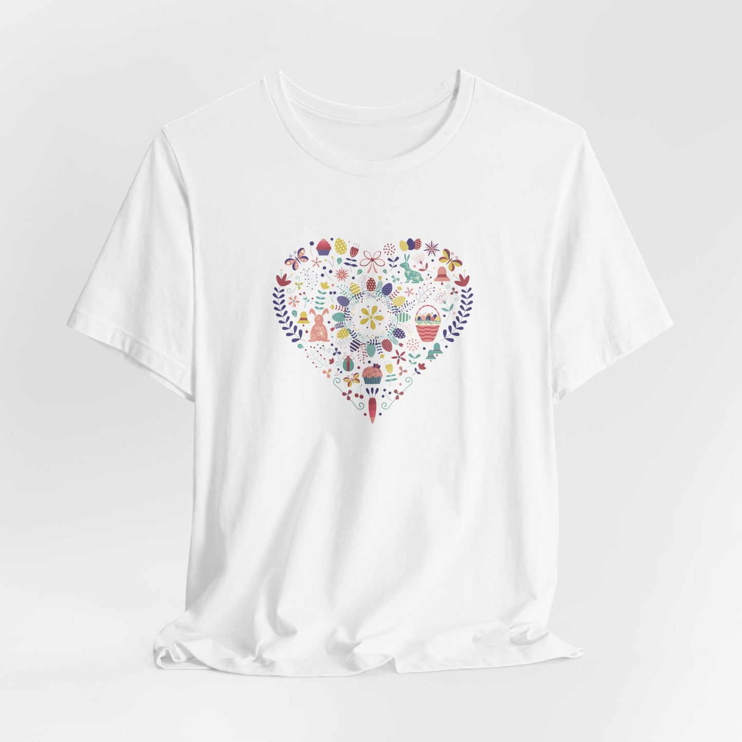Hoppy Heart Colorful Easter Rabbit & Egg Collage Unisex Jersey Short Sleeve Tee
