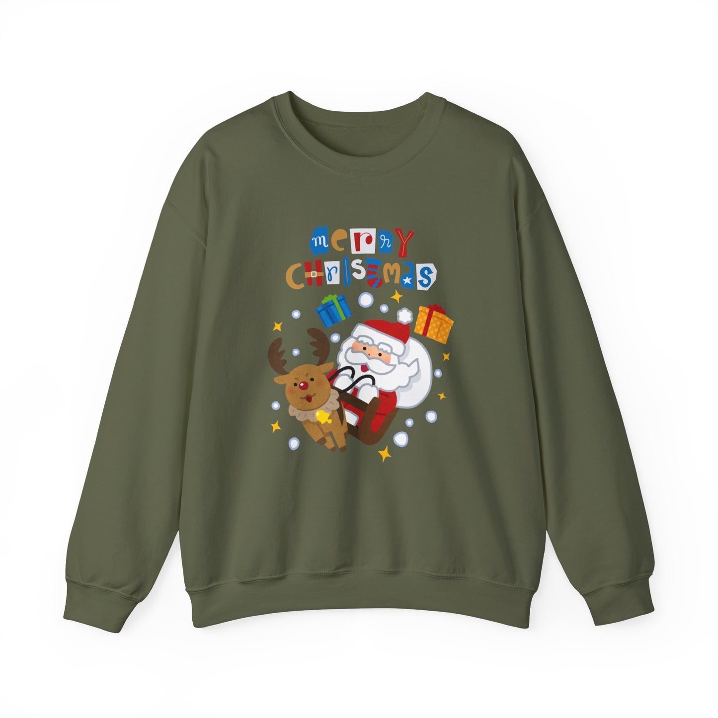 Unisex Heavy Blend Crewneck Sweatshirt Santa & Reindeer Merry Christmas 🎅🦌✨