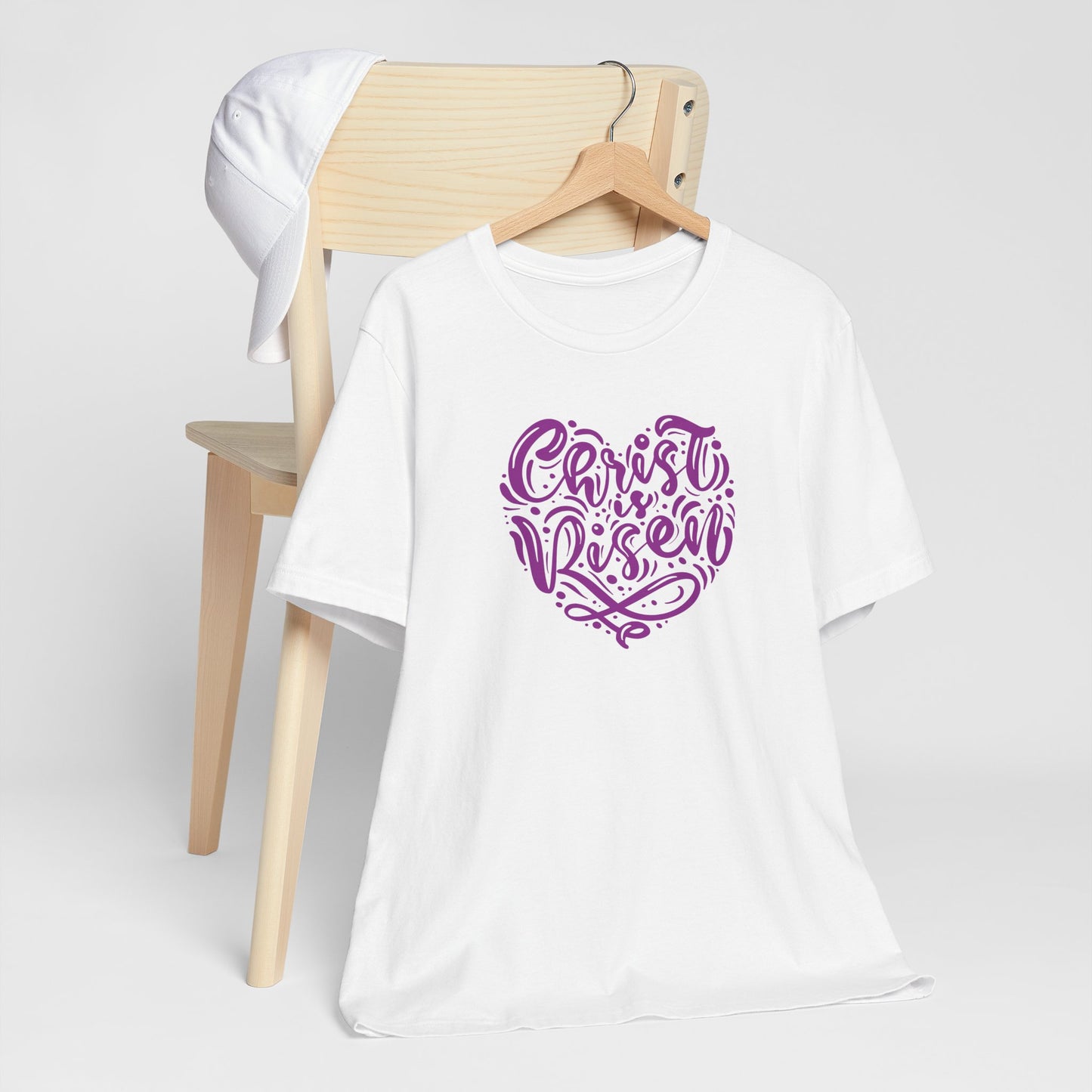 Christ is Risen Heart Shaped Purple Print Unisex Jersey Short Sleeve Tee