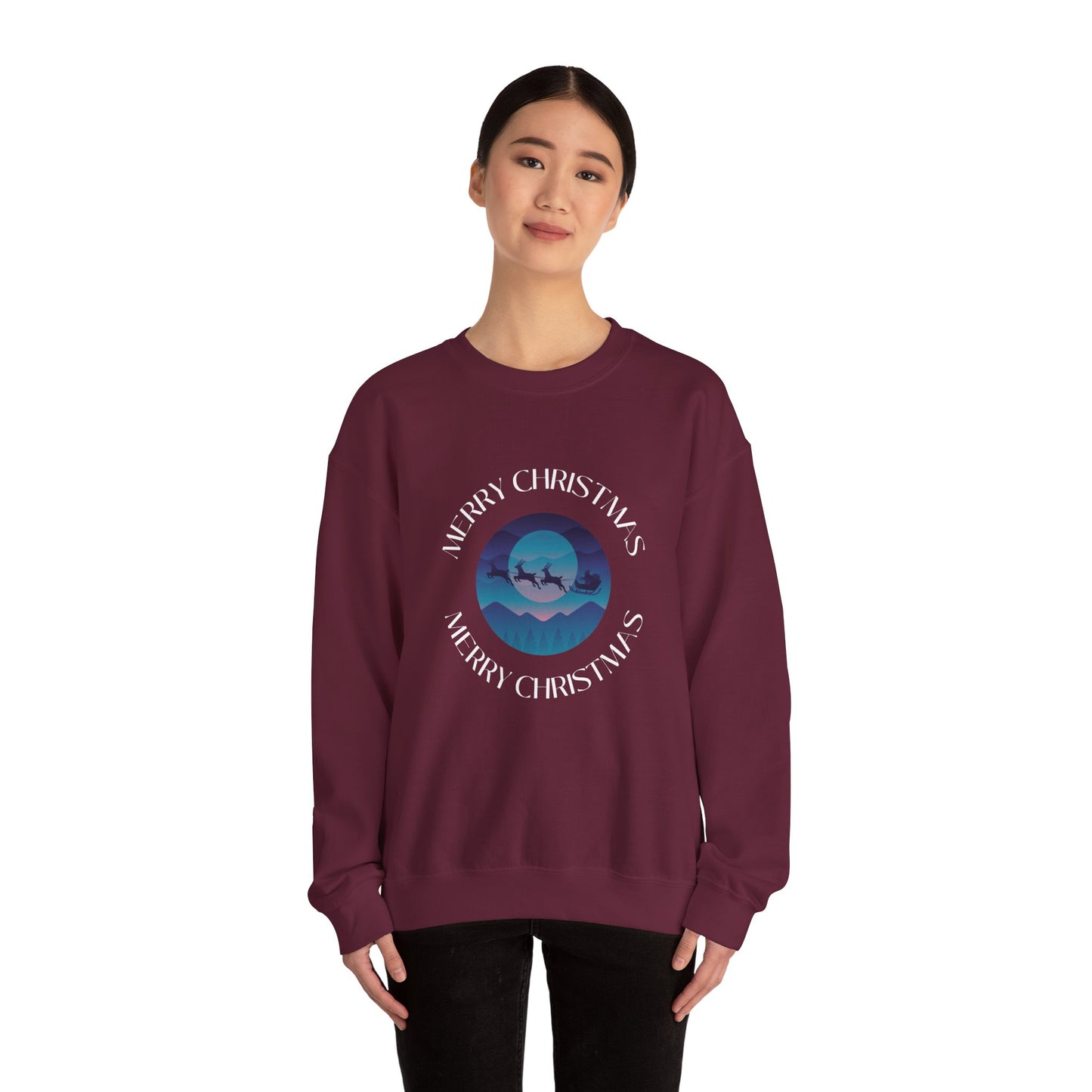 Unisex Heavy Blend Crewneck Sweatshirt Merry Christmas with Santa's Sleigh 🎅🌌