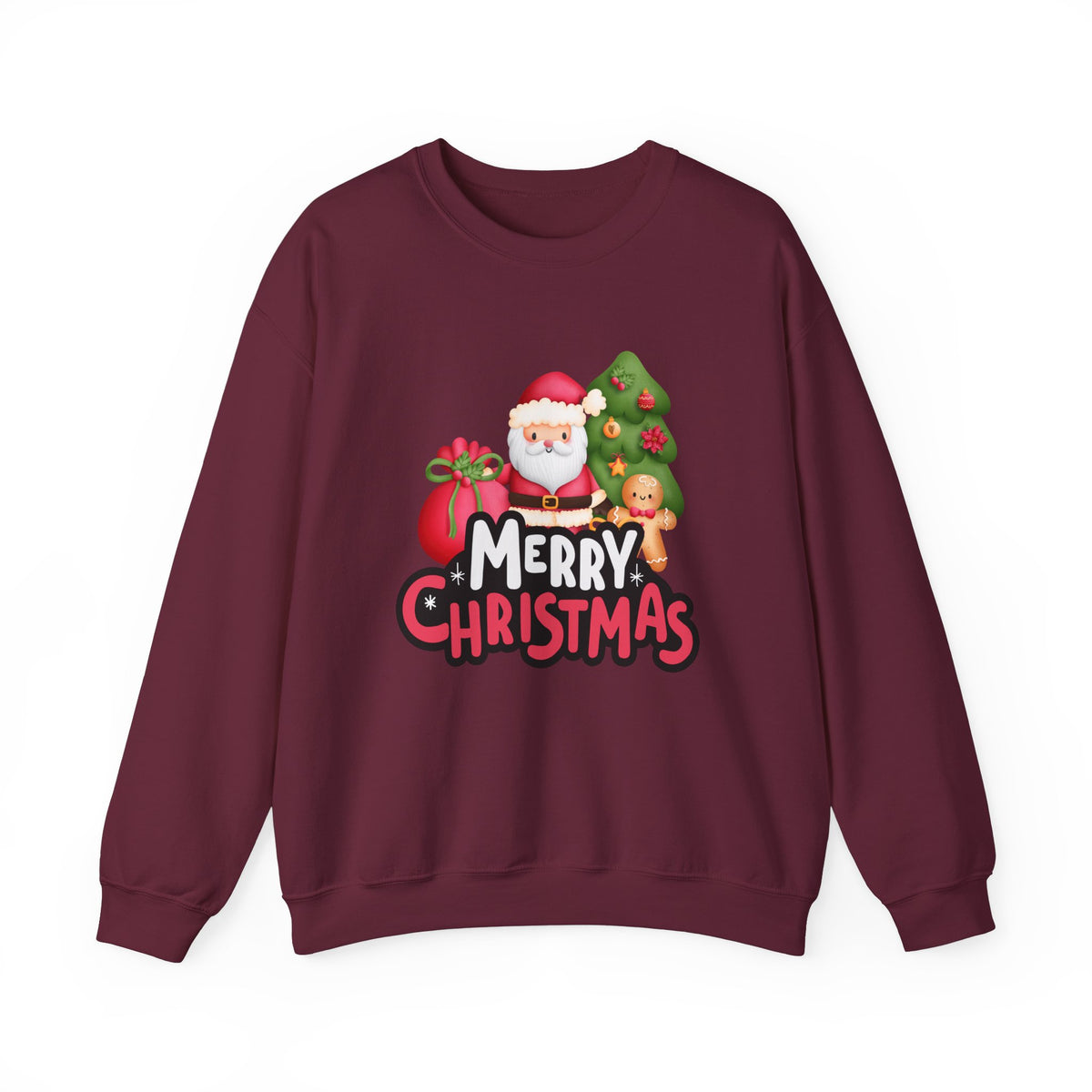 Unisex Heavy Blend Crewneck Sweatshirt  Merry Christmas with Santa & Gingerbread Man 🎅🍪✨