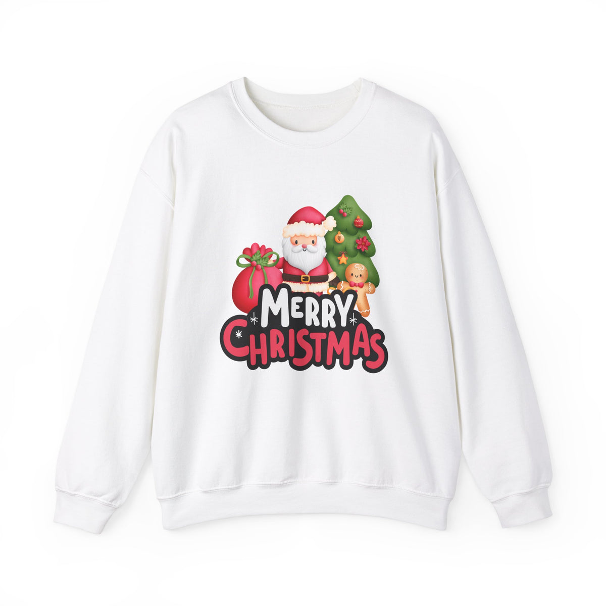 Unisex Heavy Blend Crewneck Sweatshirt  Merry Christmas with Santa & Gingerbread Man 🎅🍪✨
