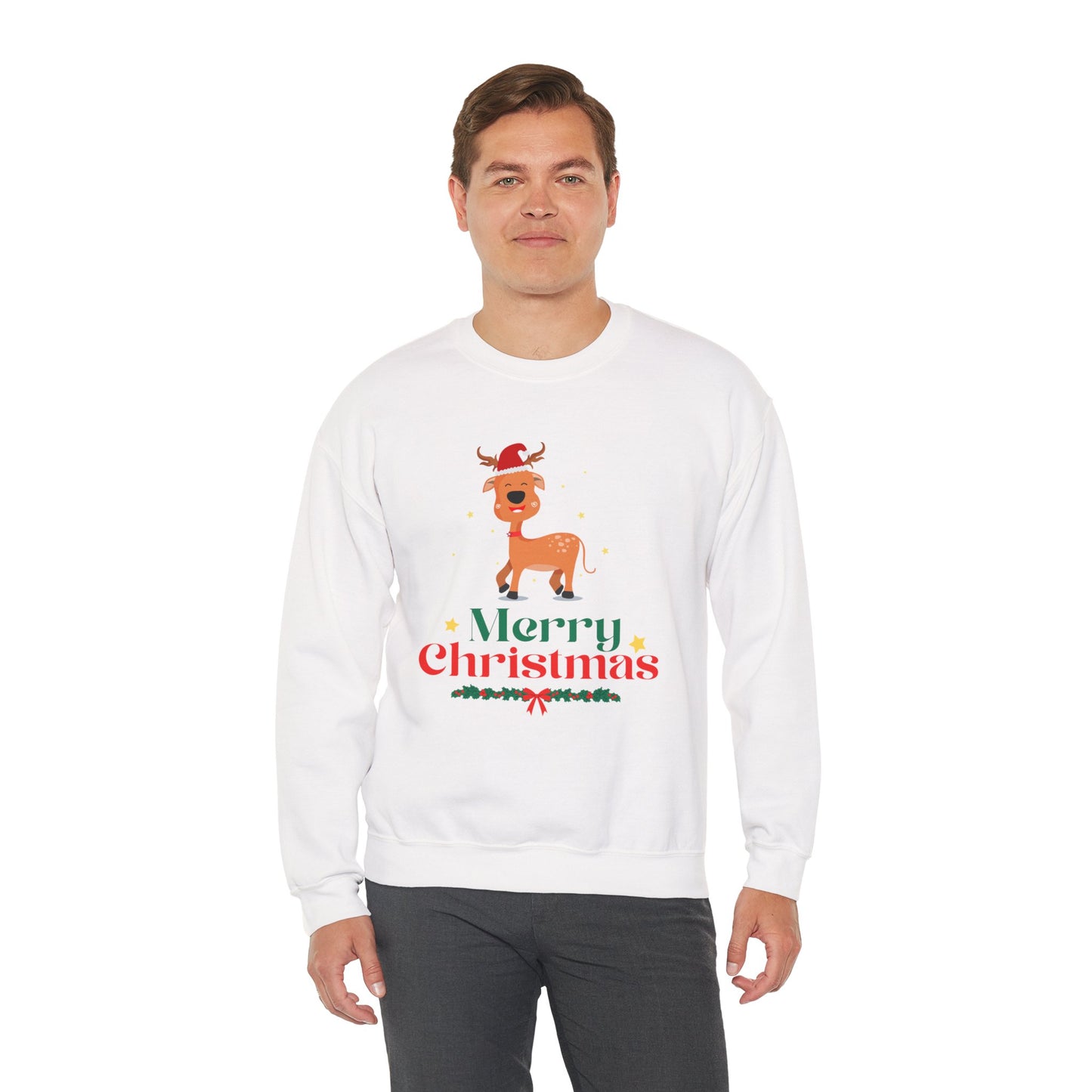 Merry Christmas Reindeer 🎄🦌✨ Unisex Heavy Blend Crewneck Sweatshirt
