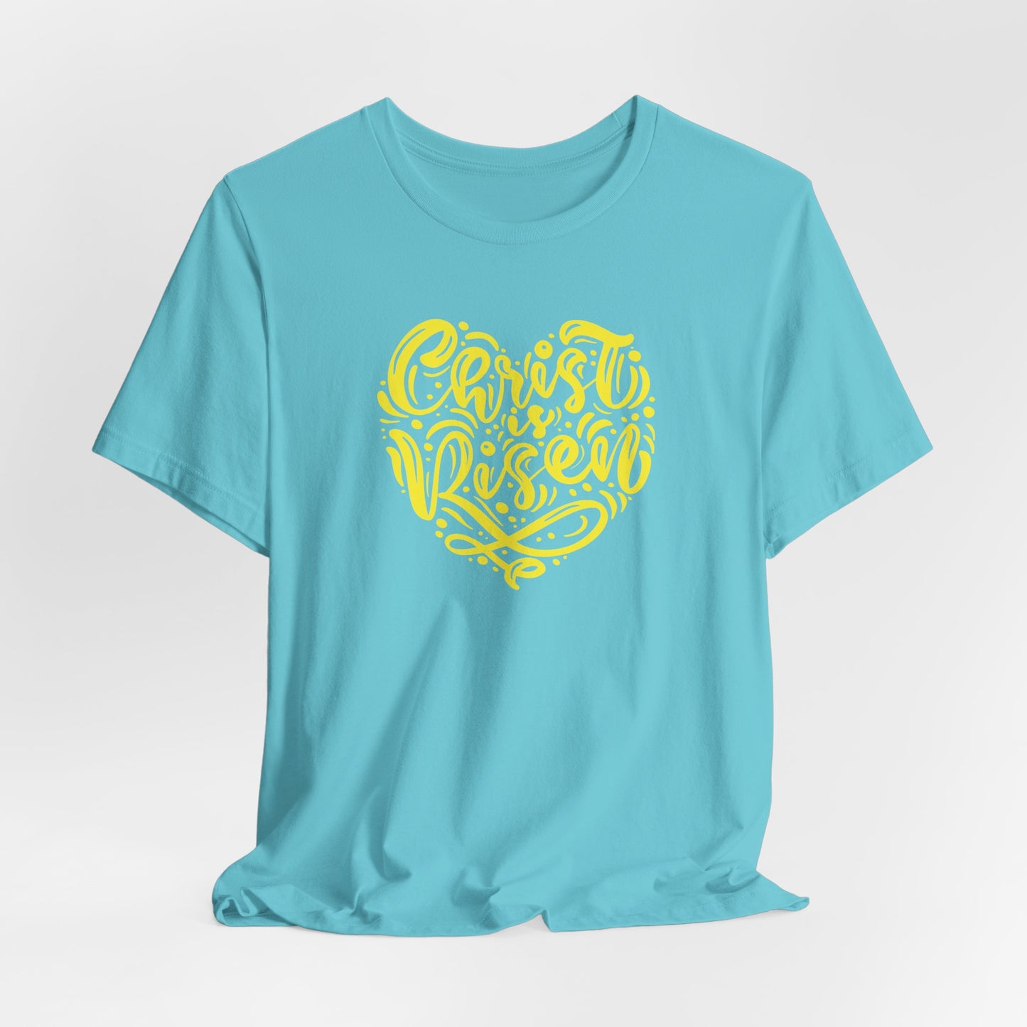 Christ is Risen Heart Shaped Yellow Print Unisex Jersey Short Sleeve Tee