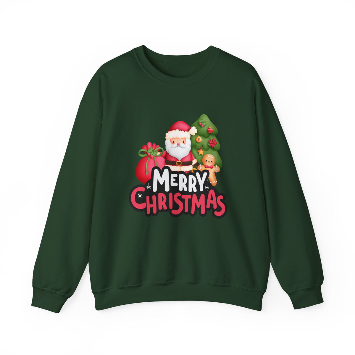 Unisex Heavy Blend Crewneck Sweatshirt  Merry Christmas with Santa & Gingerbread Man 🎅🍪✨