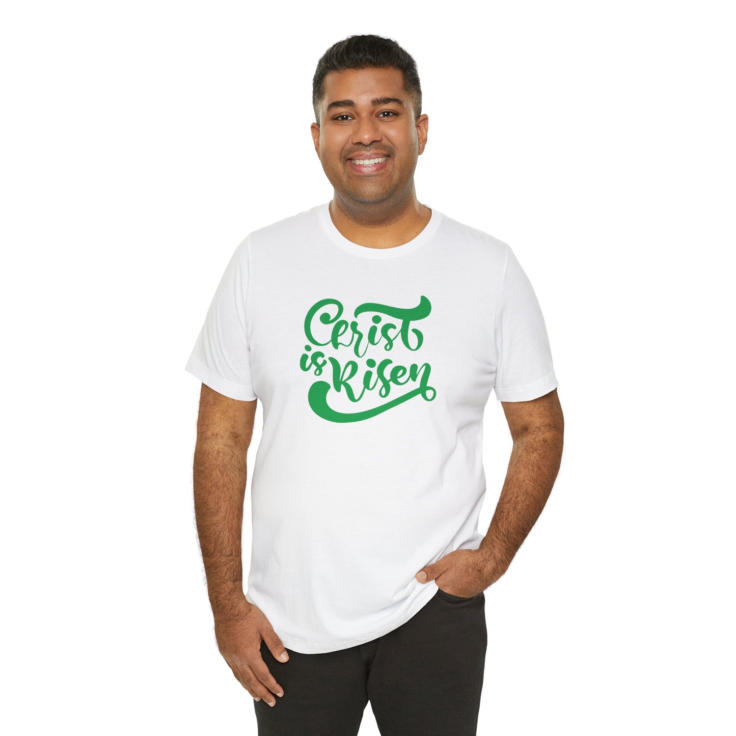 Christ is Risen Green Print Unisex Jersey Short Sleeve Tee