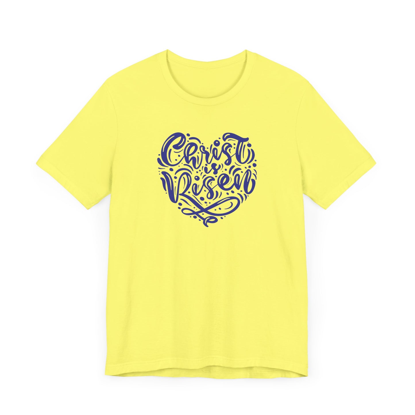 Unisex Jersey Short Sleeve Tee Easter 'Christ is Risen' Heart Shaped Navy Print