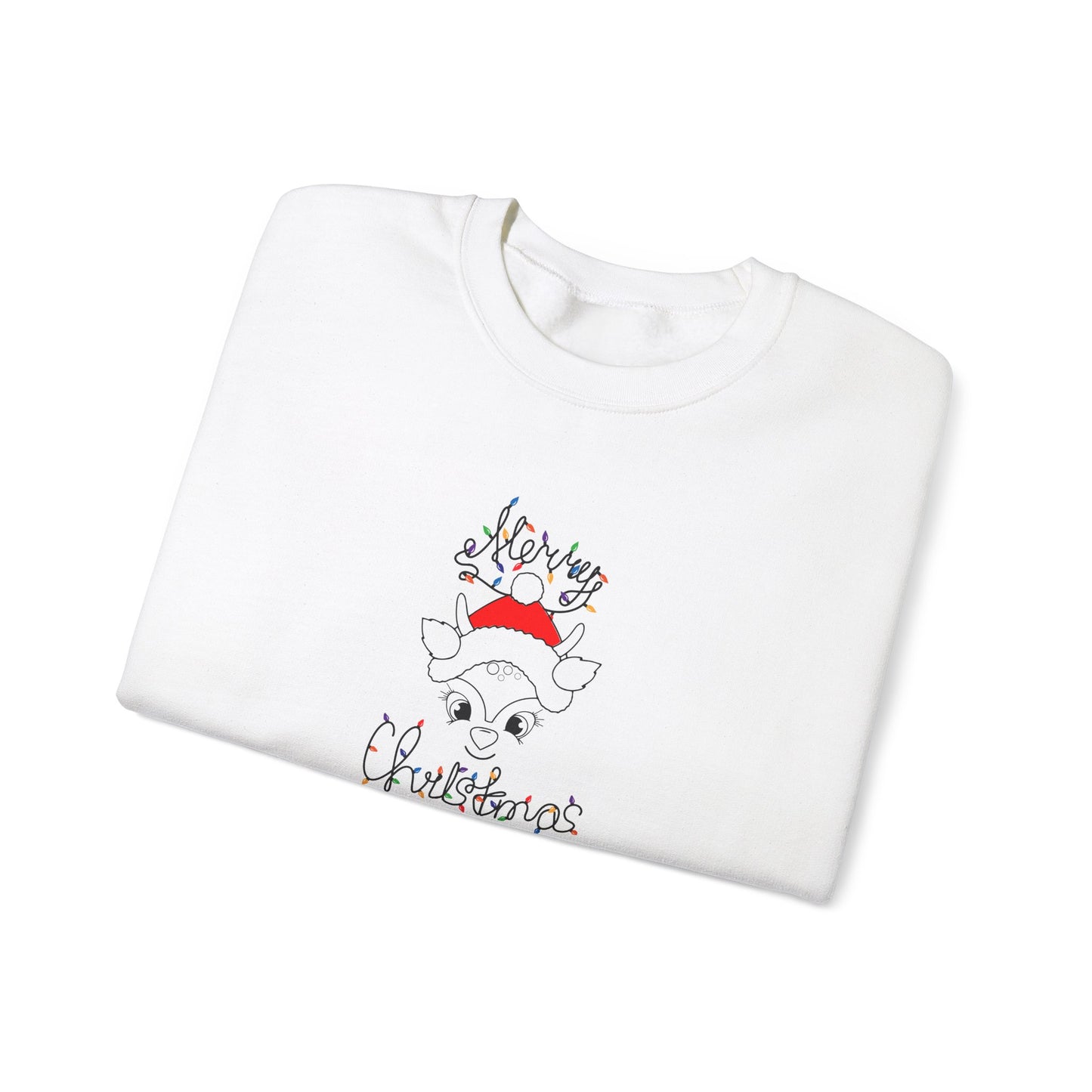 Unisex Heavy Blend Crewneck Sweatshirt Merry Christmas Deer in Santa Hat 🎅🦌✨