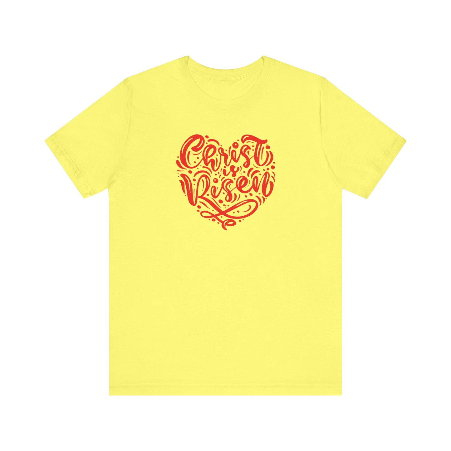 Unisex Jersey Short Sleeve Tee Easter 'Christ is Risen' Heart Shaped Red Print