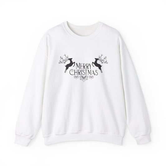 Unisex Heavy Blend Crewneck Sweatshirt Merry Christmas with Reindeer Motif 🎄🦌✨