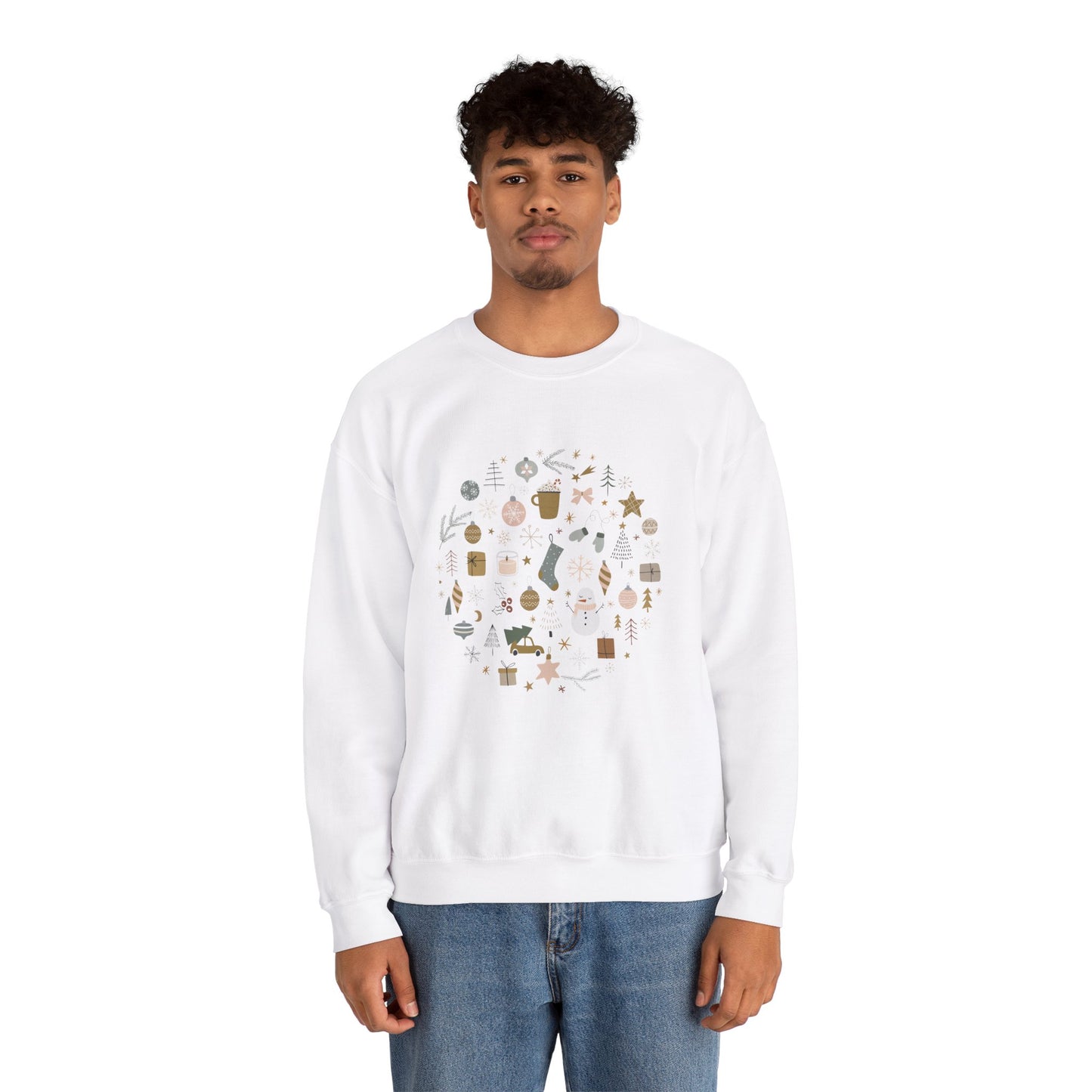 Unisex Heavy Blend Crewneck Sweatshirt Festive Holiday Round Collage 🎄☃️❄️